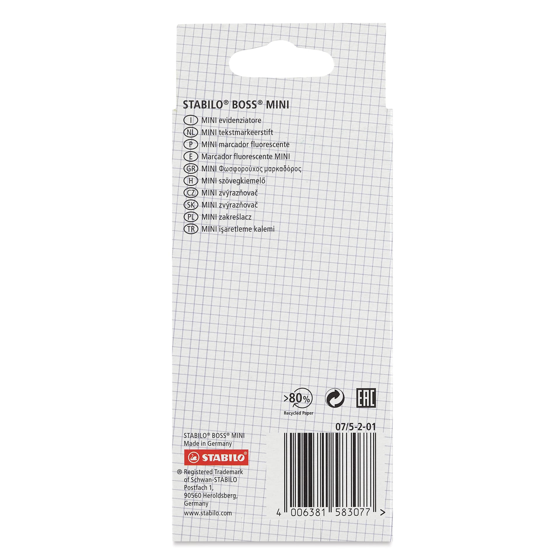 Stabilo Boss Mini Highlighters - Set of 5, front of the packaging