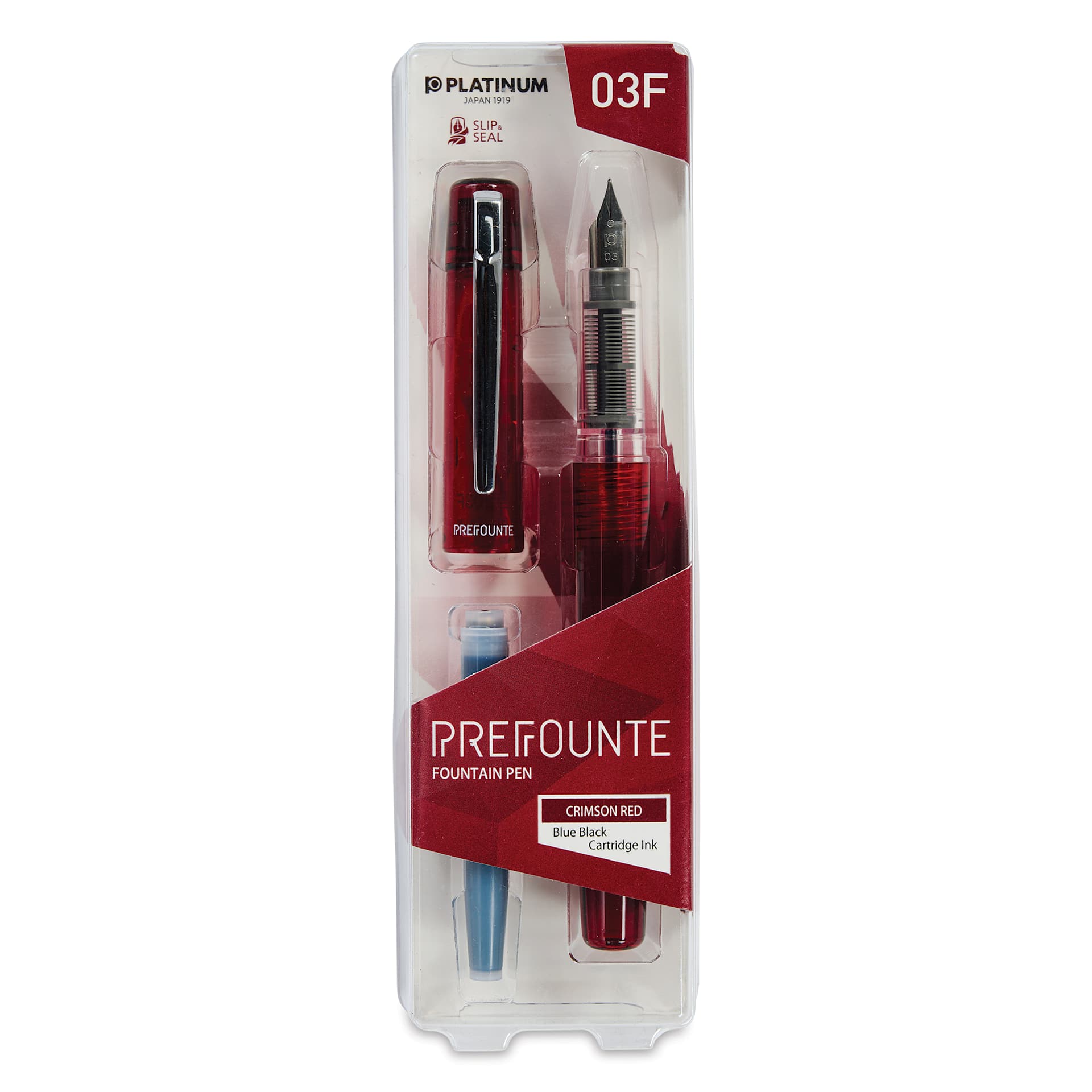Platinum Prefounte Fountain Pen - Crimson Red, Fine, front of package