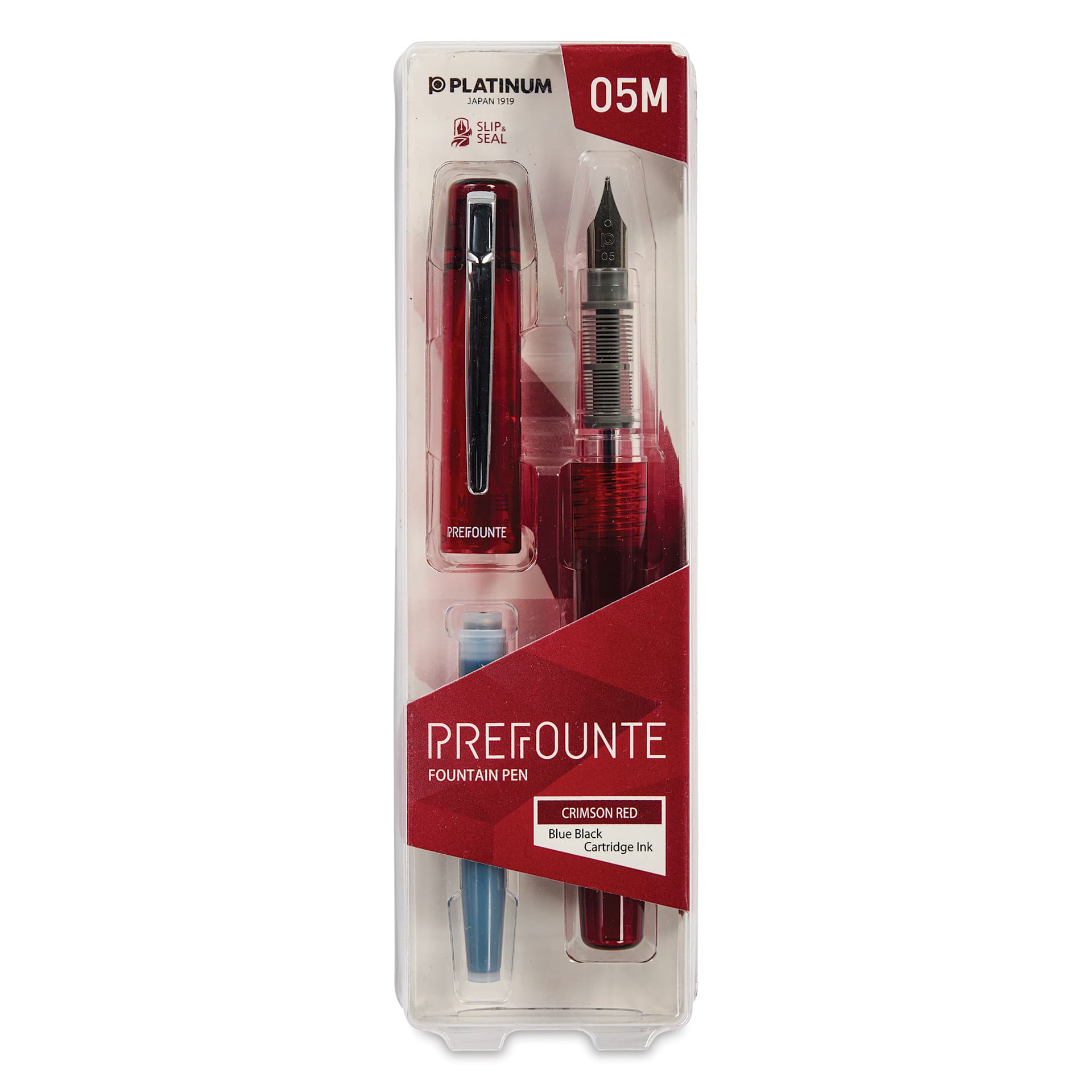 Platinum Prefounte Fountain Pen - Crimson Red, Medium, front of package