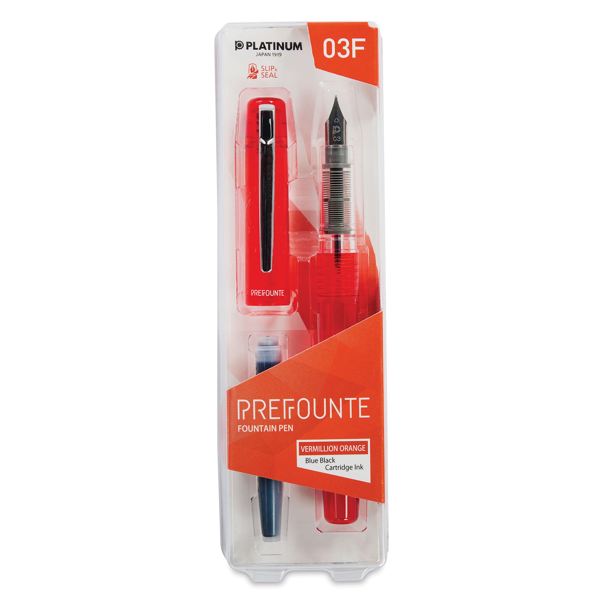 Platinum Prefounte Fountain Pen - Vermilion Orange, Fine, front of package