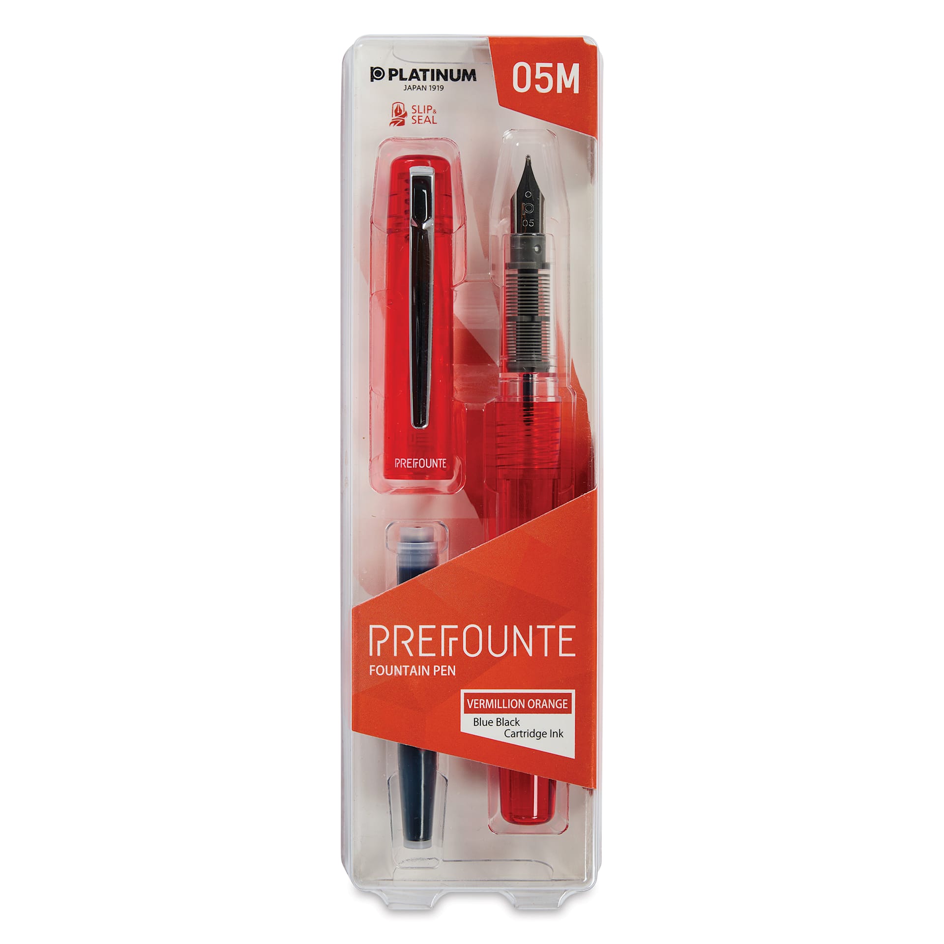 Platinum Prefounte Fountain Pen - Vermilion Orange, Medium, front of package