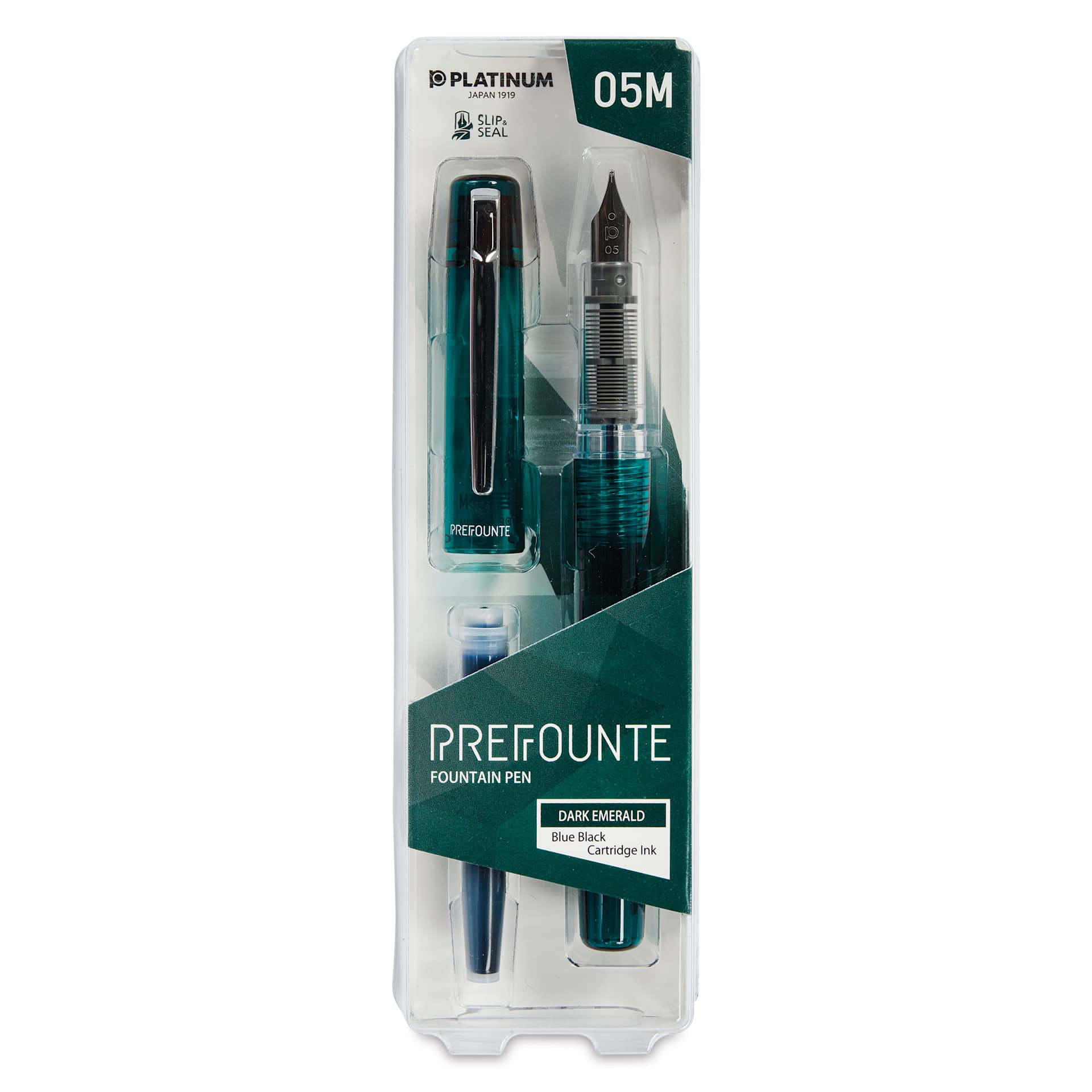 Platinum Prefounte Fountain Pen - Dark Emerald, Medium, front of package
