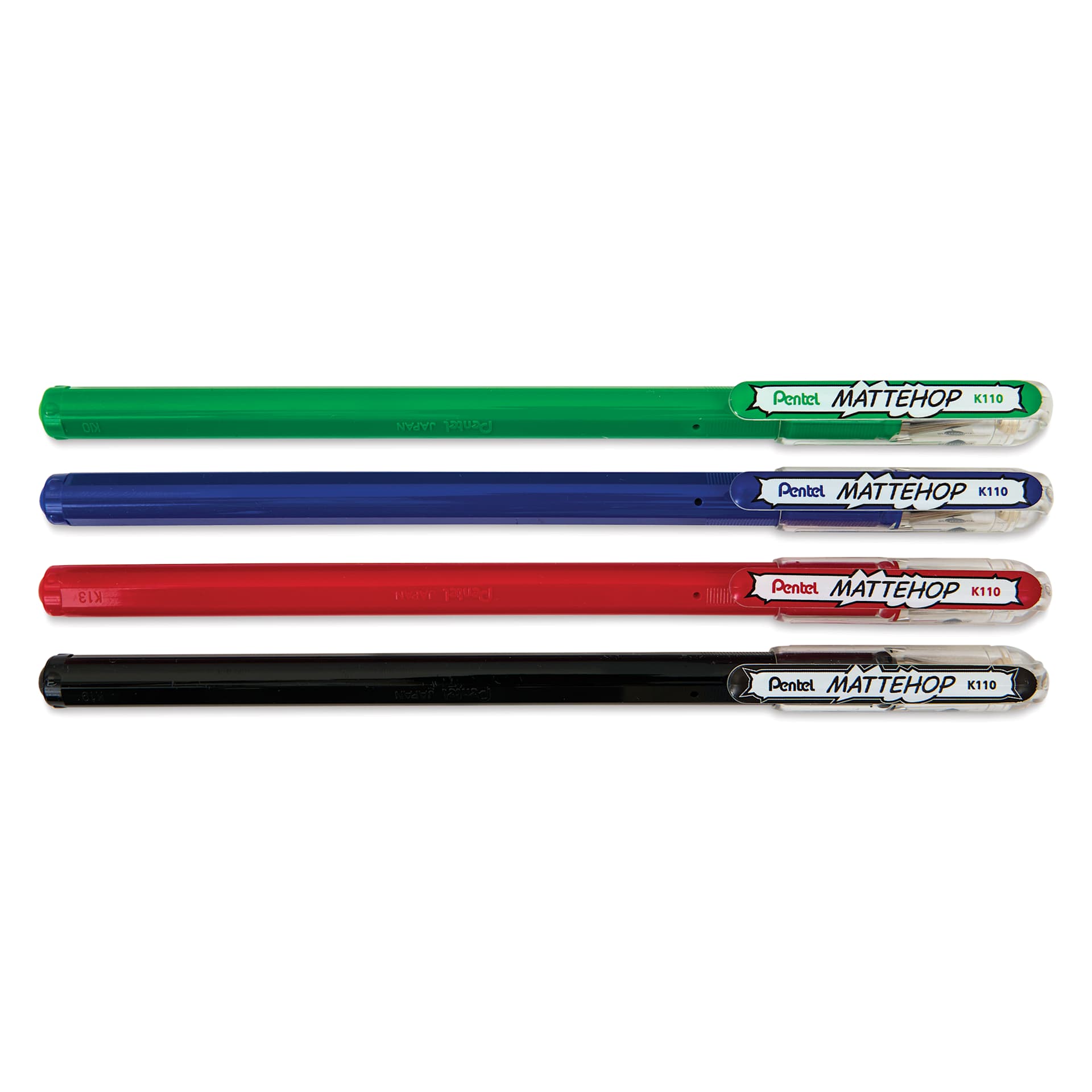 Pentel Arts Hybrid Mattehop Gel Roller Pens - Set A, Set of 4, caps on