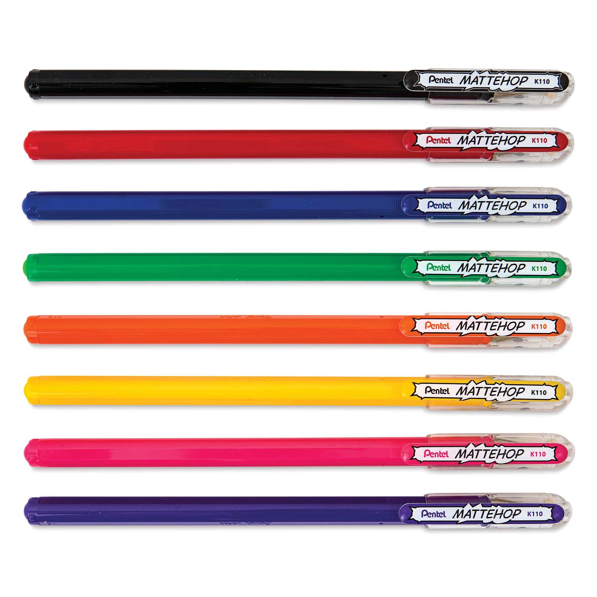 Pentel Arts Hybrid Mattehop Gel Roller Pens - Set of 8, caps on
