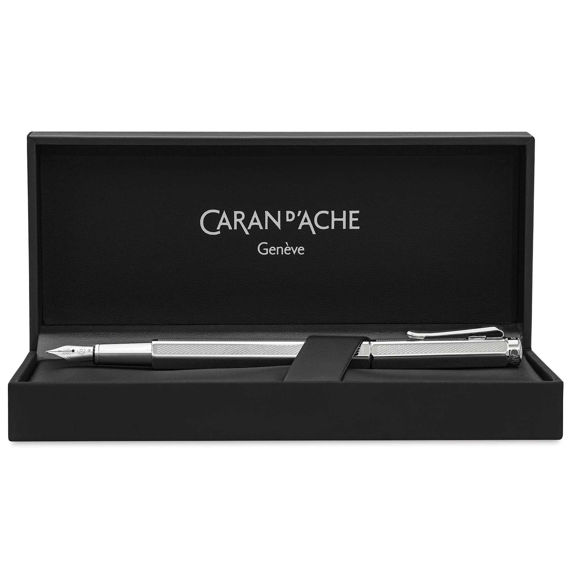 Caran d'Ache Ecridor Retro Fountain Pen - Platinum Coated, Medium Nib, in packaging
