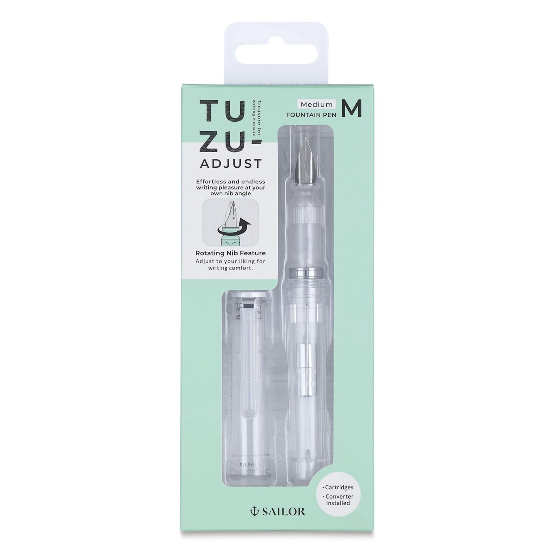 Sailor TUZU Adjust Fountain Pen - Glassy Crystal White, Medium, front of packaging