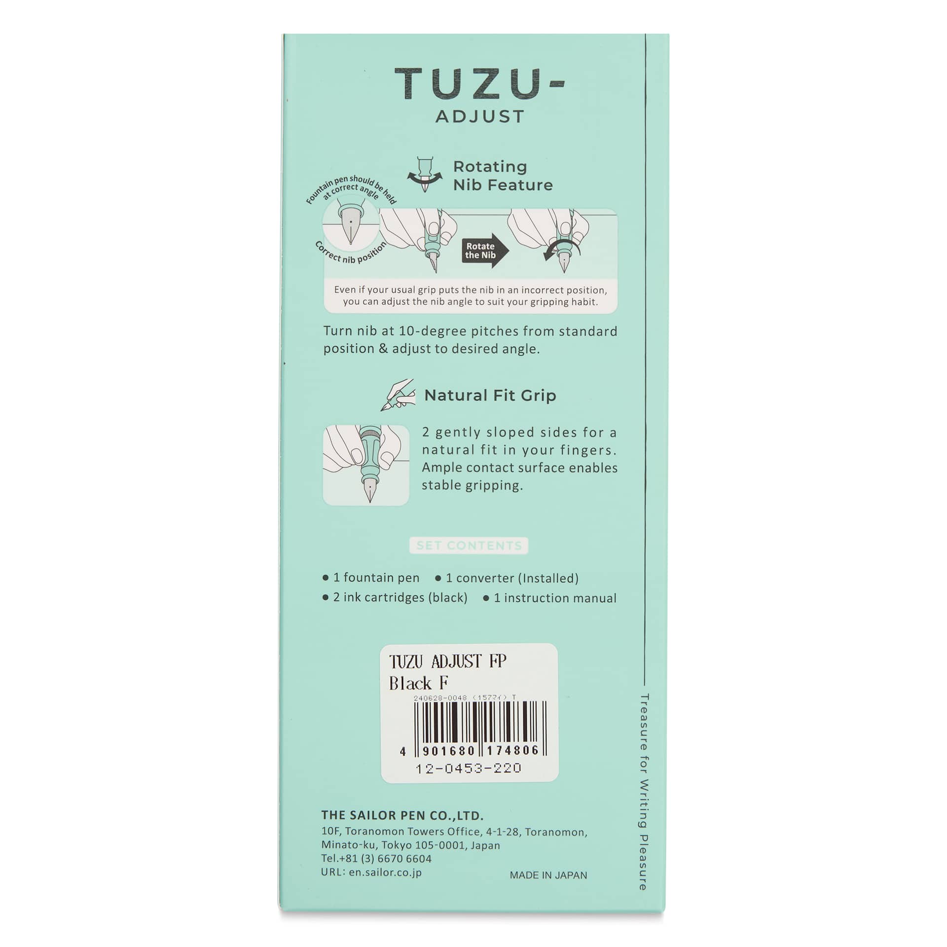 Sailor TUZU Adjust Fountain Pen - Black, Fine, back of packaging