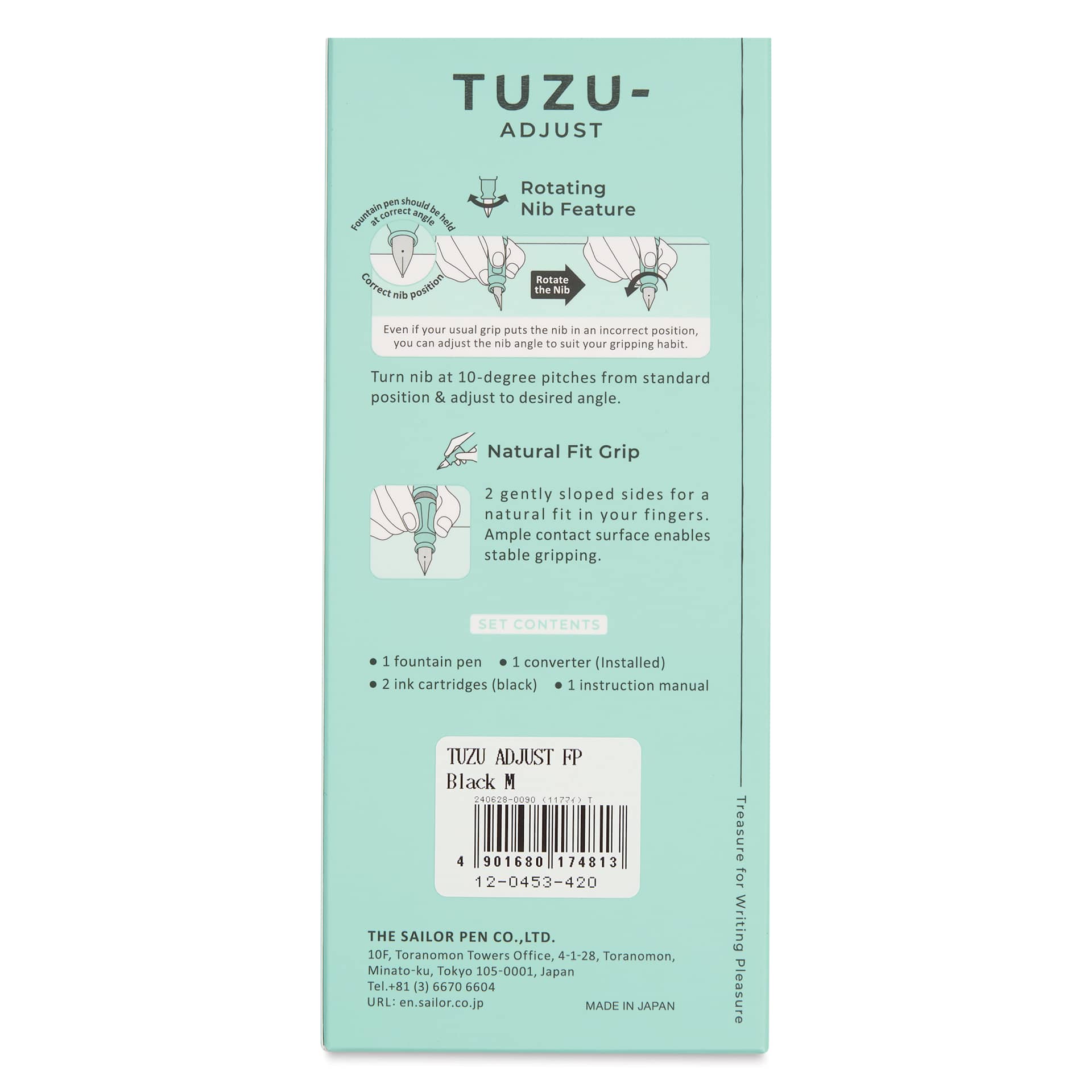 Sailor TUZU Adjust Fountain Pen - Black, Medium, back of packaging