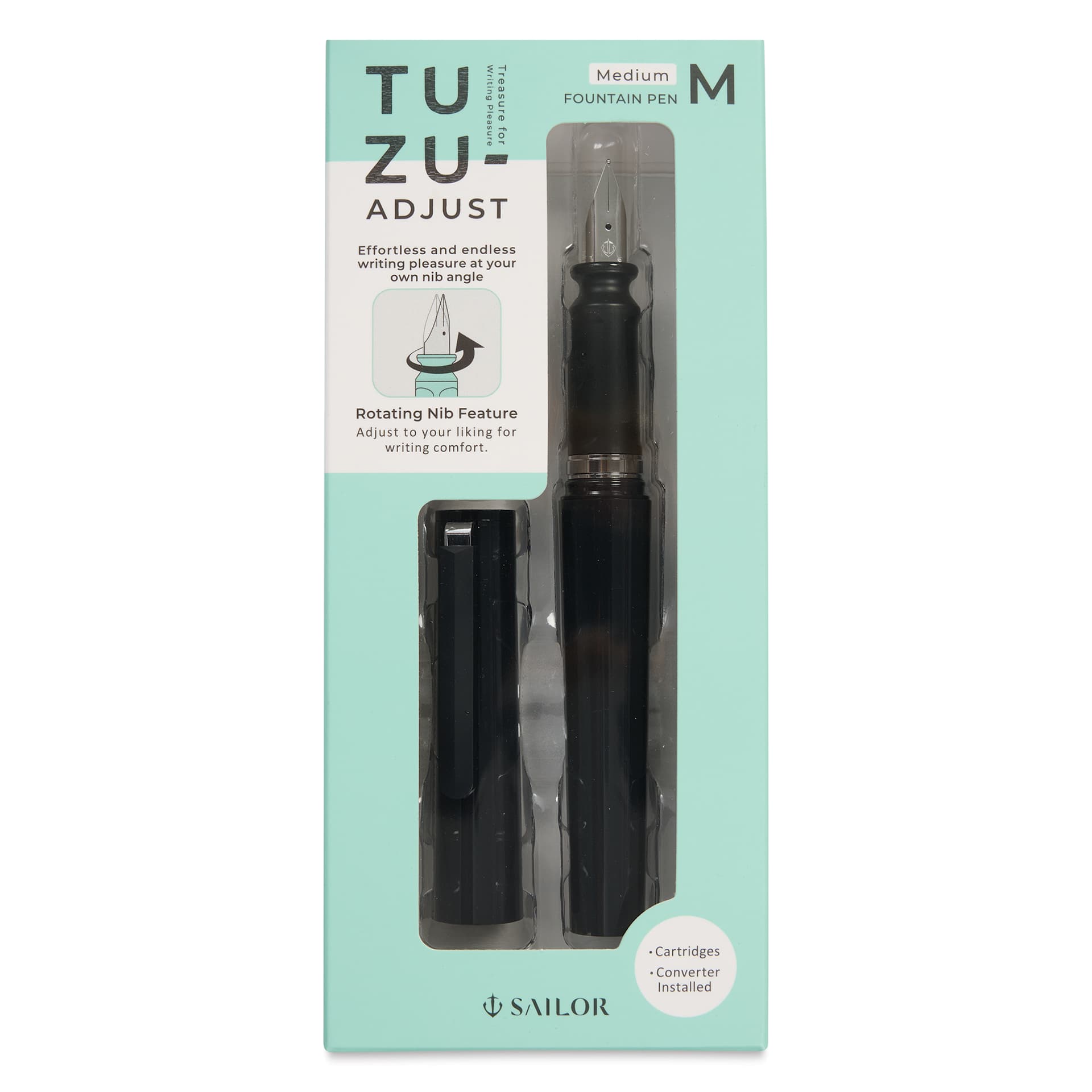 Sailor TUZU Adjust Fountain Pen - Black, Medium, front of packaging