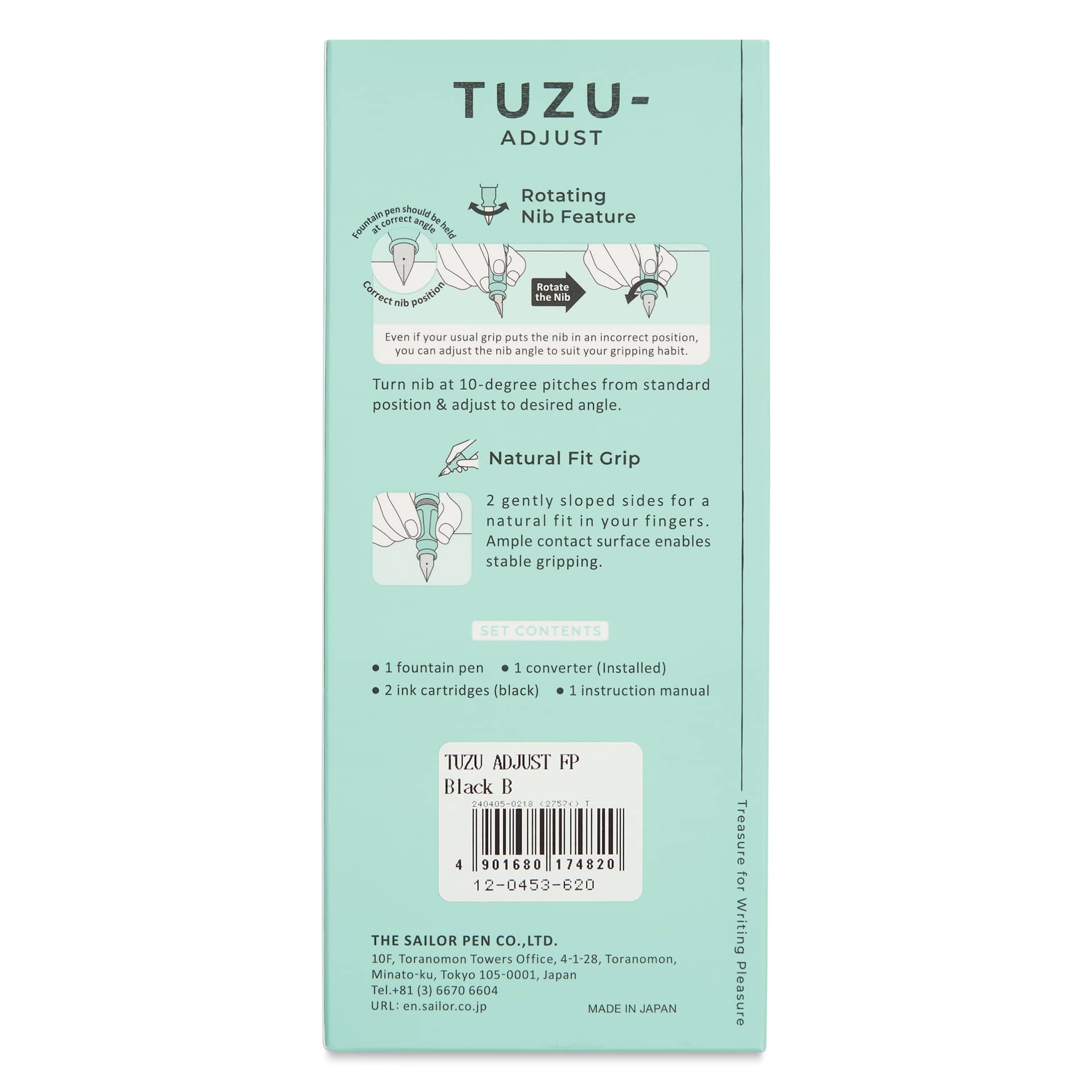 Sailor TUZU Adjust Fountain Pen - Black, Broad, back of packaging