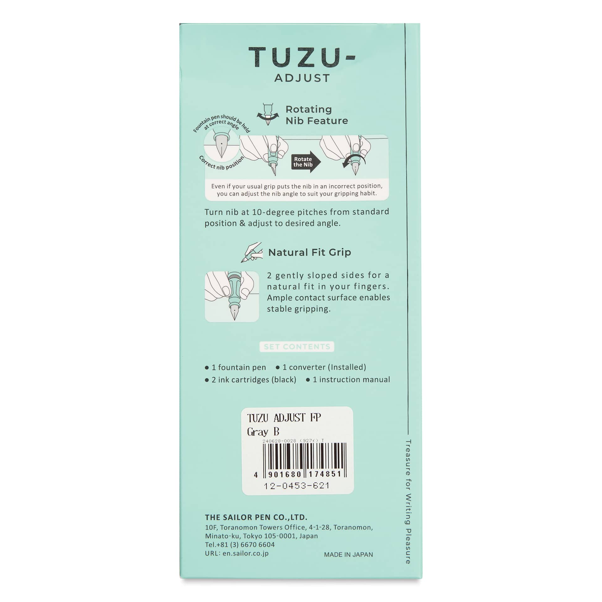 Sailor TUZU Adjust Fountain Pen - Gray, Broad, back of packaging