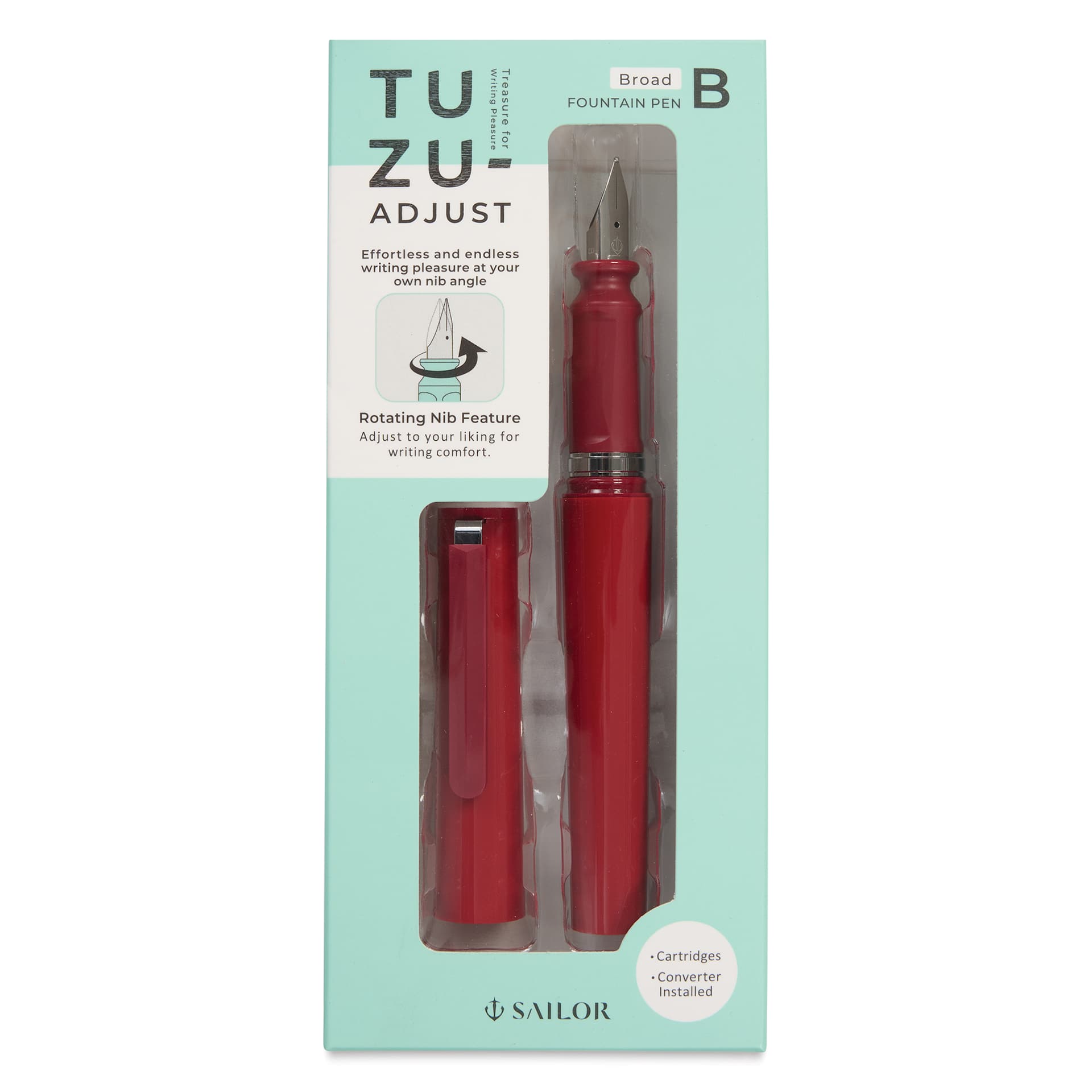 Sailor TUZU Adjust Fountain Pen - Red, Broad, front of packaging