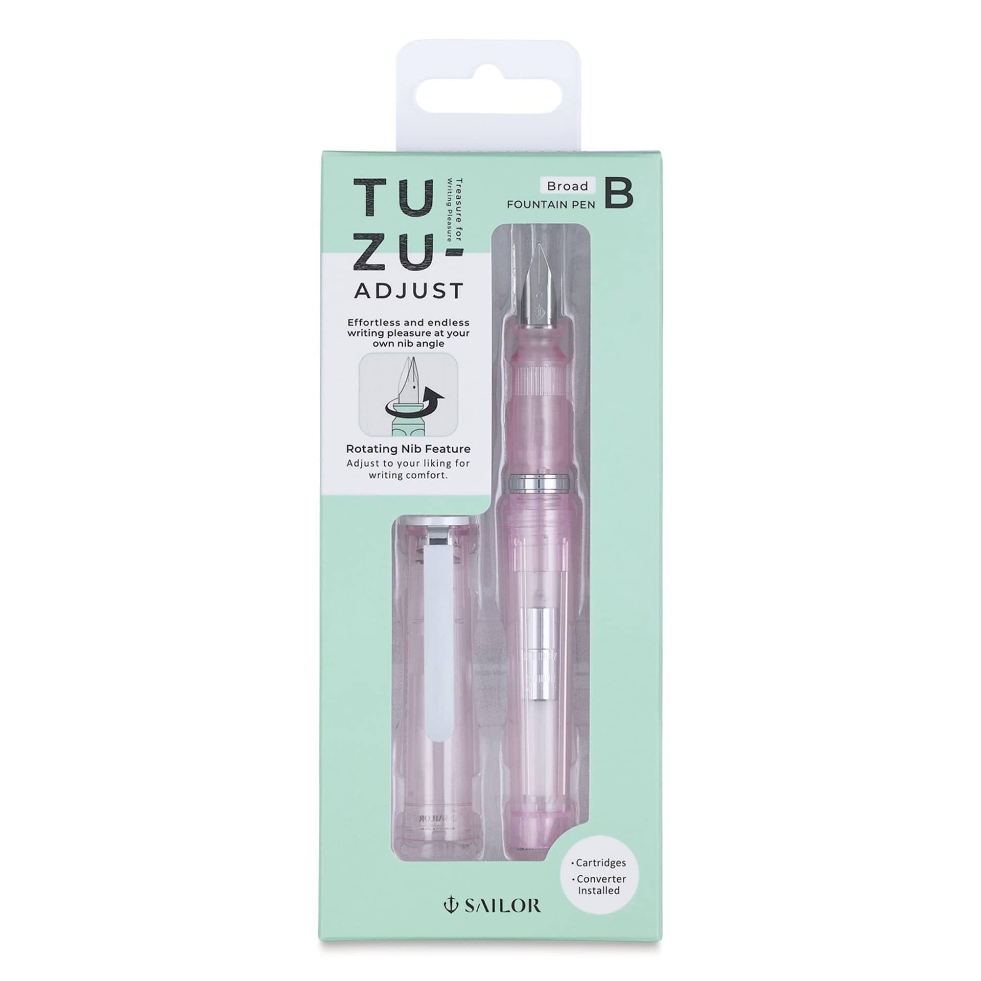 Sailor TUZU Adjust Fountain Pen - Glassy Crystal Cherry, Broad, front of packaging