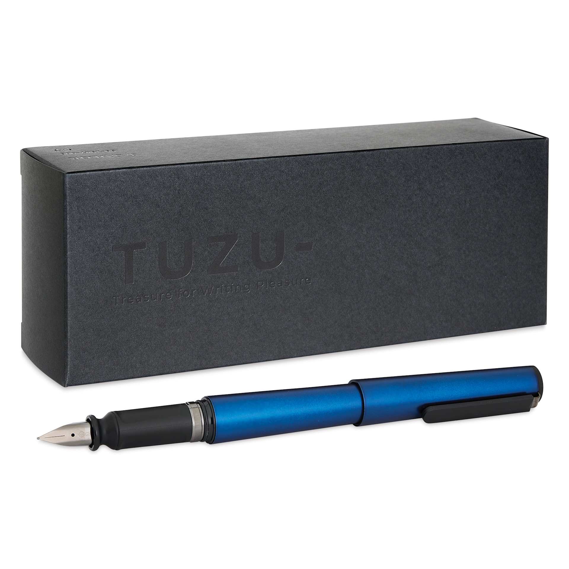 Sailor TUZU Adjust Fountain Pen - Metallic Blue, Medium, in front of packaging