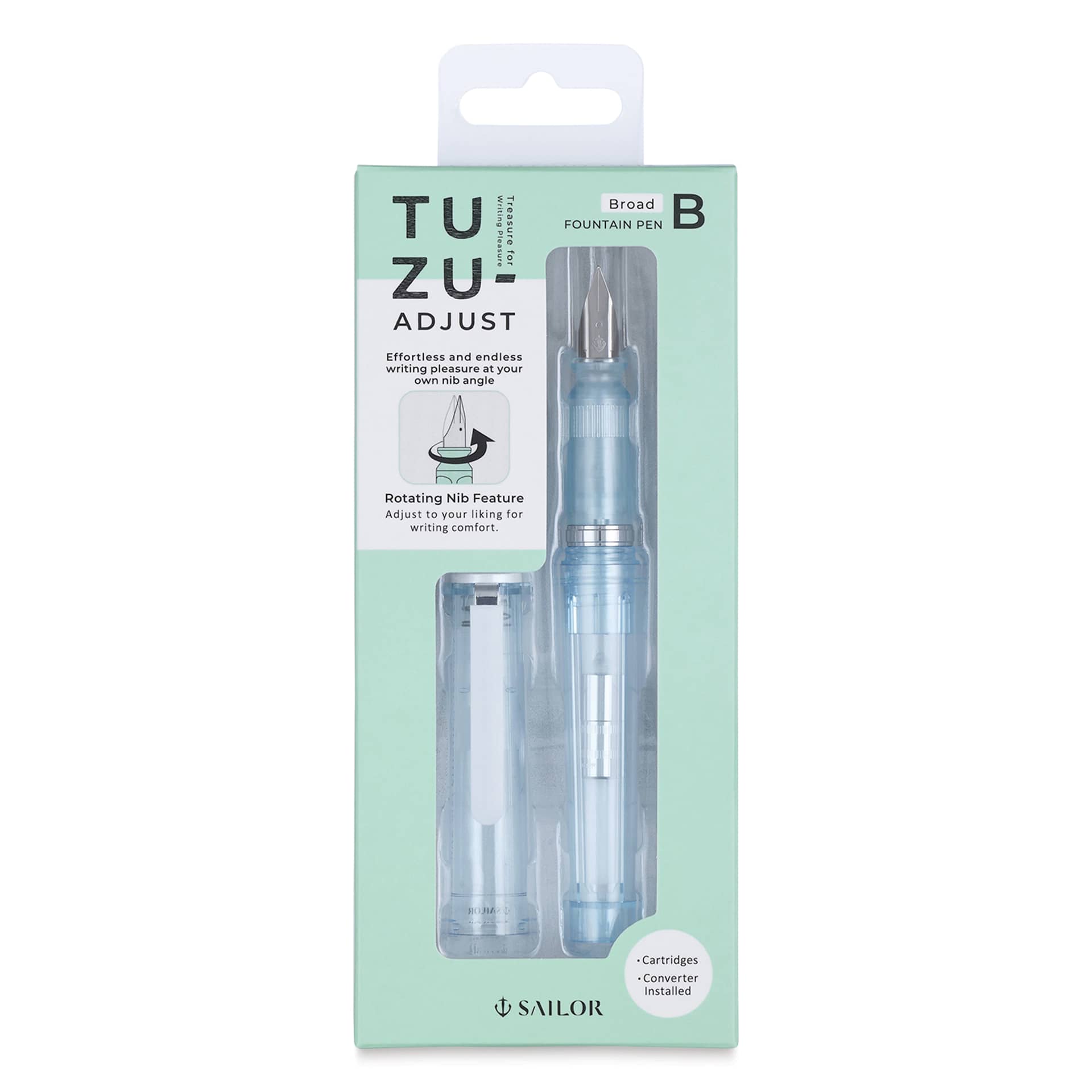 Sailor TUZU Adjust Fountain Pen - Glassy Crystal Sky, Broad, front of packaging