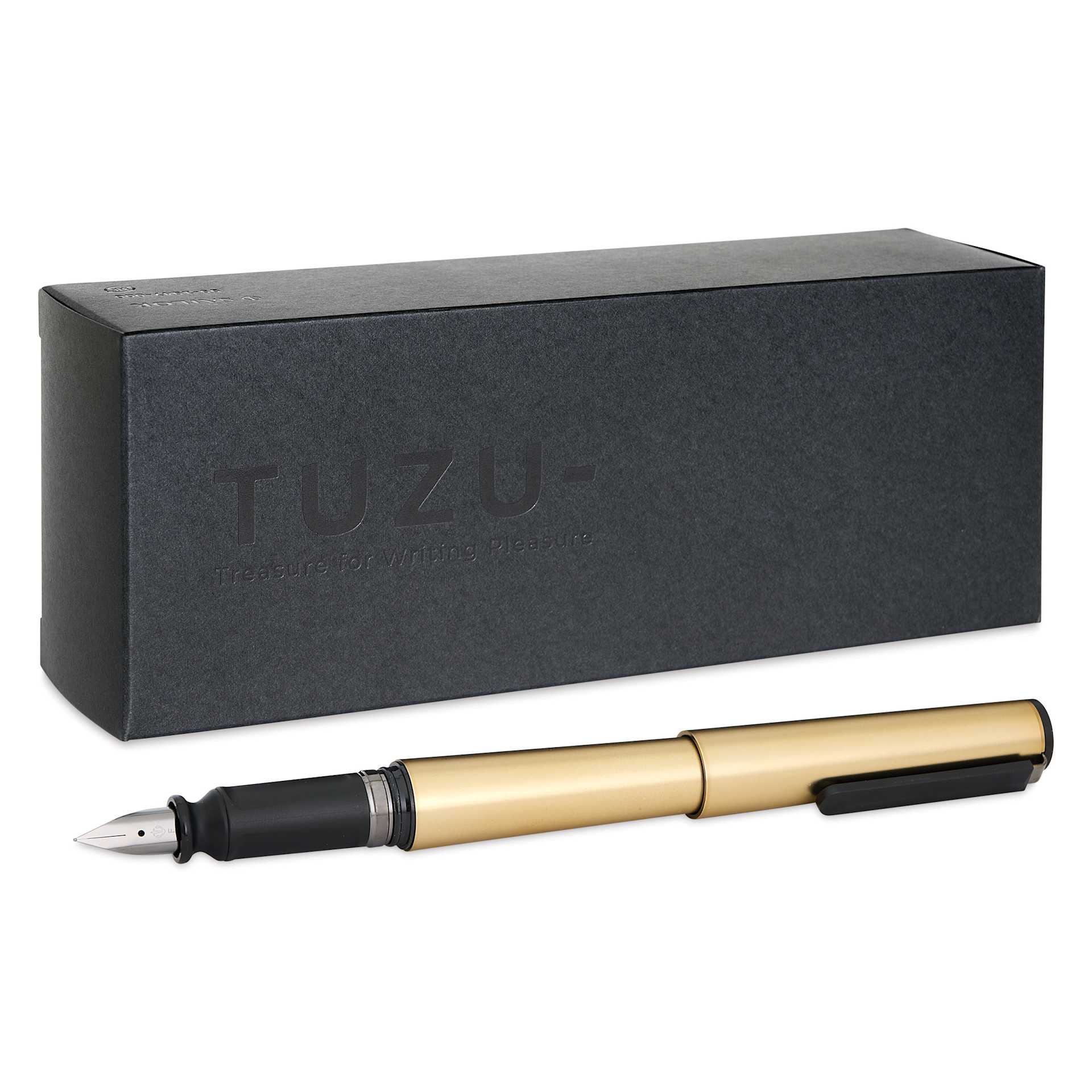 Sailor TUZU Adjust Fountain Pen - Gold, Broad, in front of packaging