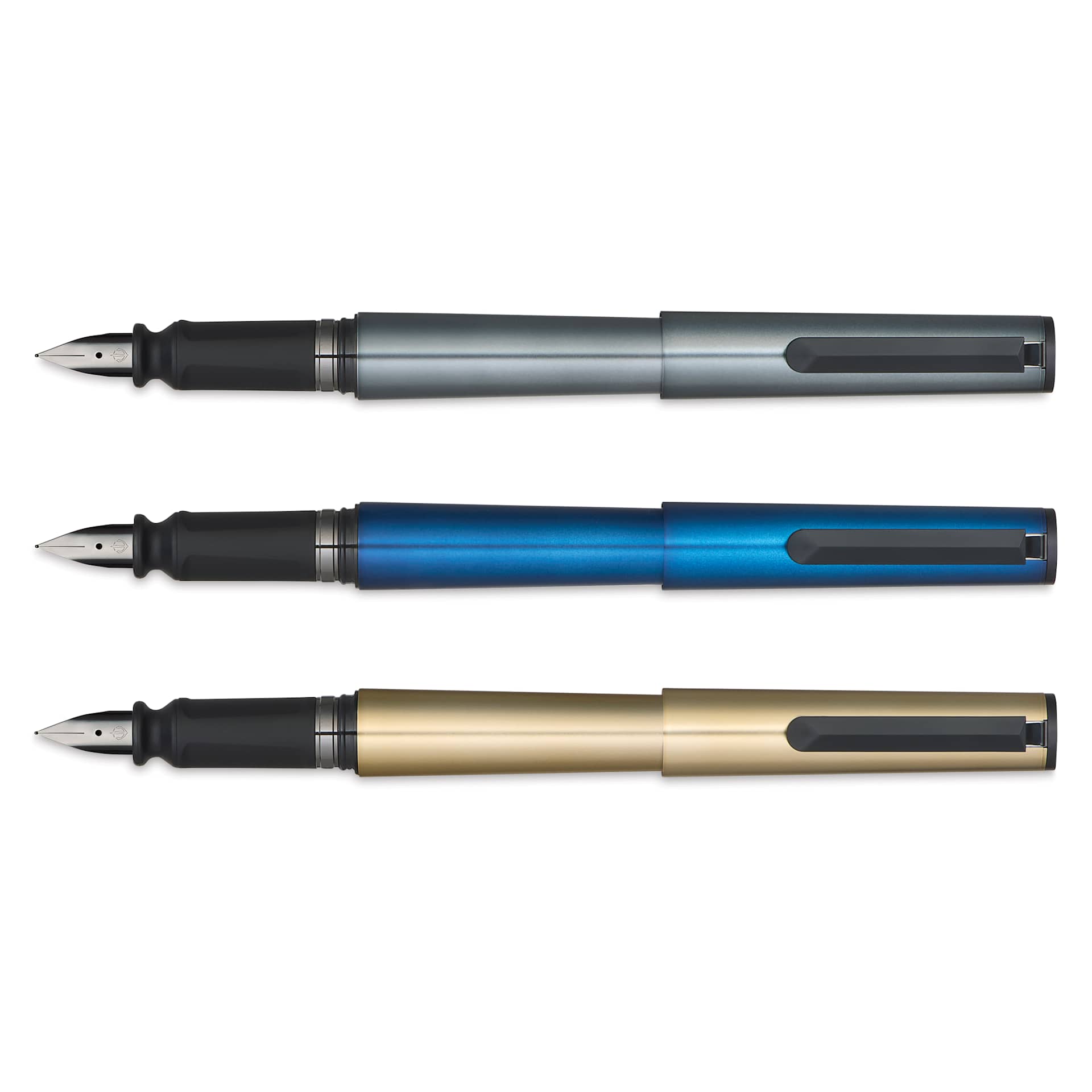 Sailor TUZU Adjust Fountain Pens - Gunmetal, Metallic Blue, and Gold
