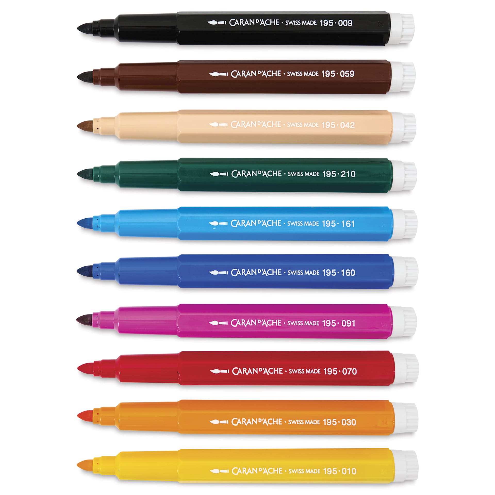 Caran d’Ache Swisscolor Aquarelle Maxi Markers - Assorted Colors, Set of 10, caps off