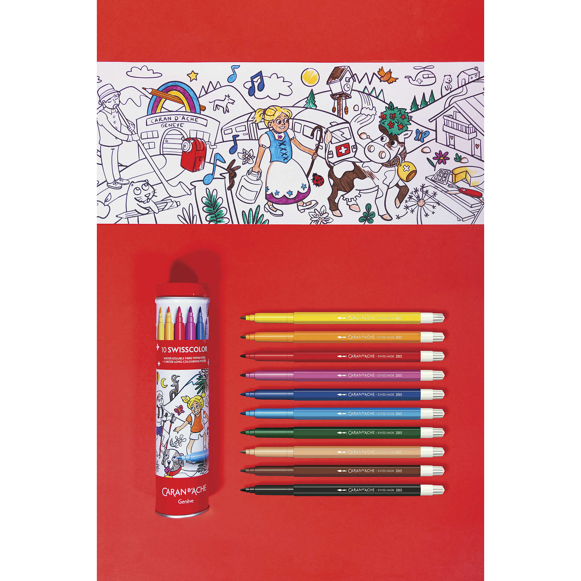 Caran d’Ache Swisscolor Aquarelle Markers - Assorted Colors, Set of 10 with Poster