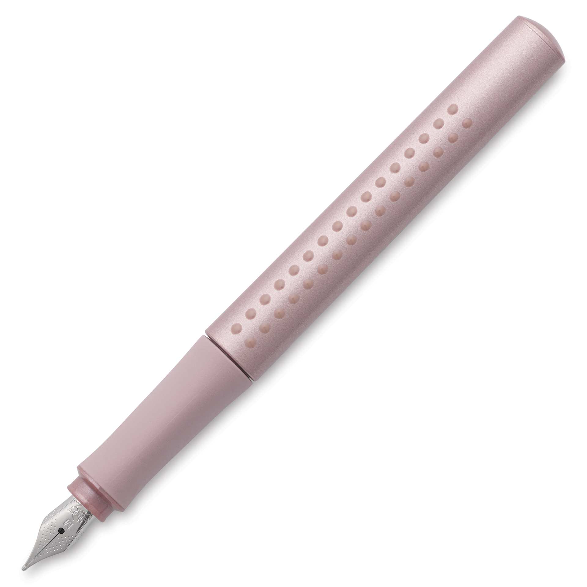 Faber-Castell 2011 Grip Fountain Pen - Pale Rose, cap off showing Medium nib
