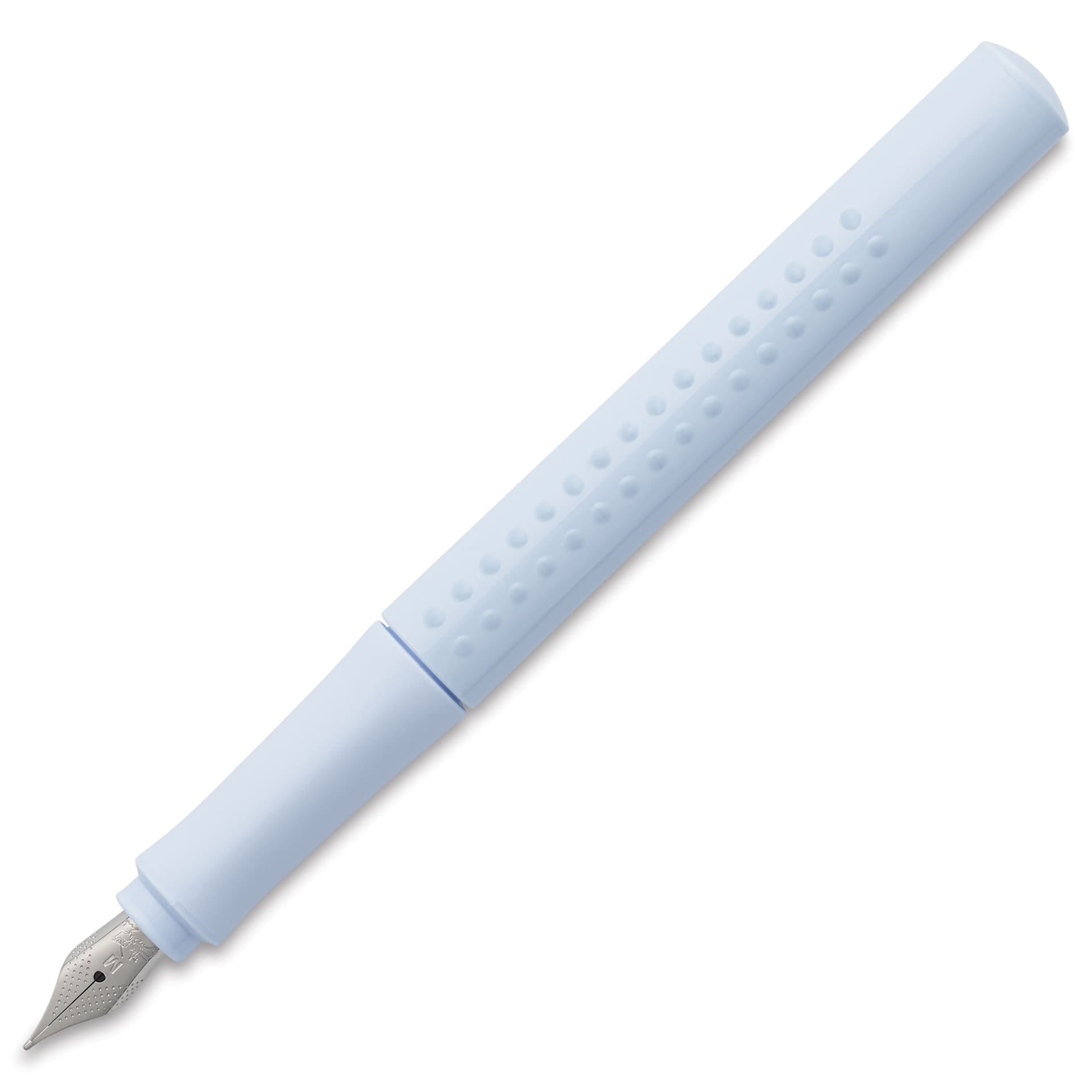 Faber-Castell 2010 Harmony Grip Fountain Pen - Sky Blue, Medium Nib, cap off showing nib