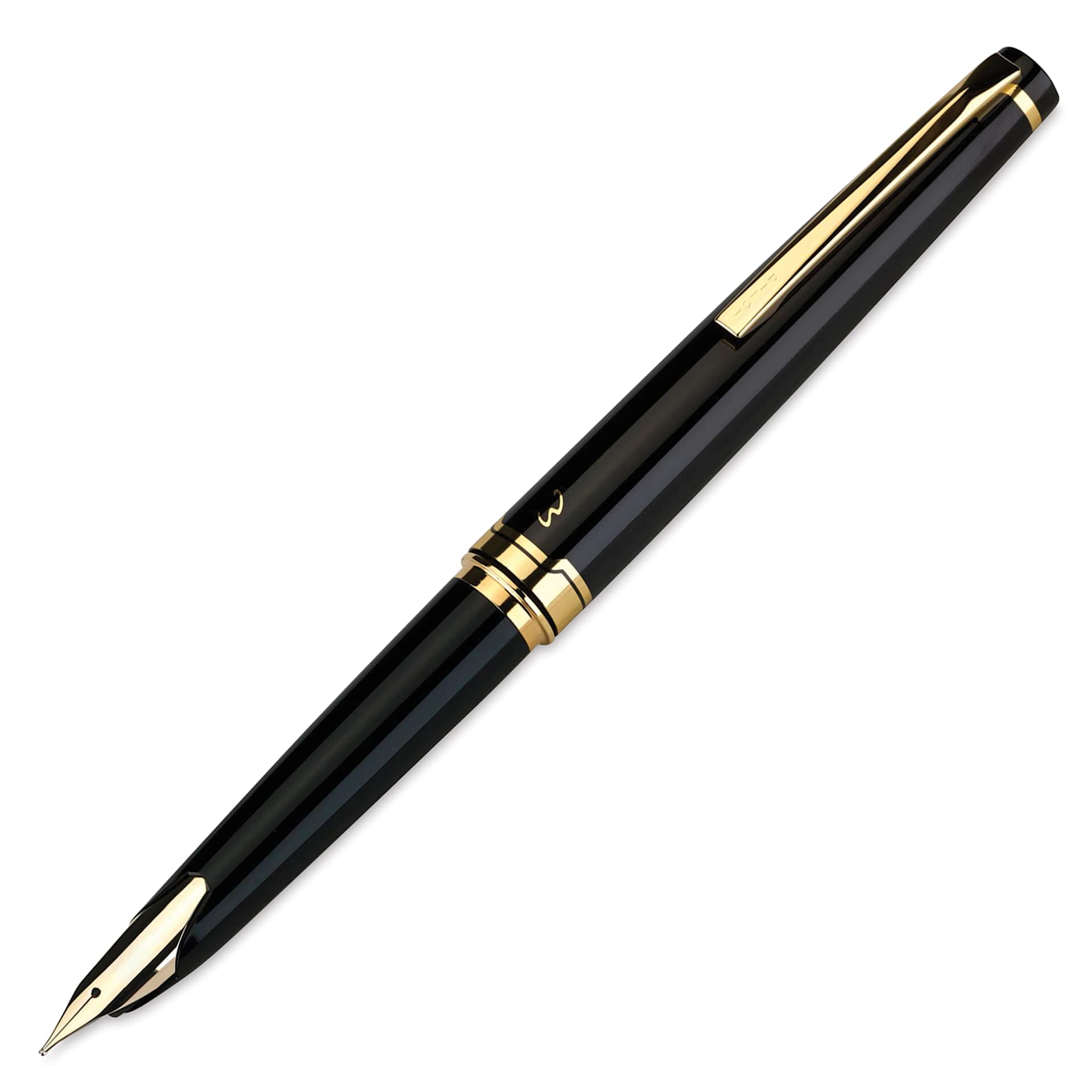 Pilot E95S Fountain Pen - Black, slightly tilted (image may show a different size nib)