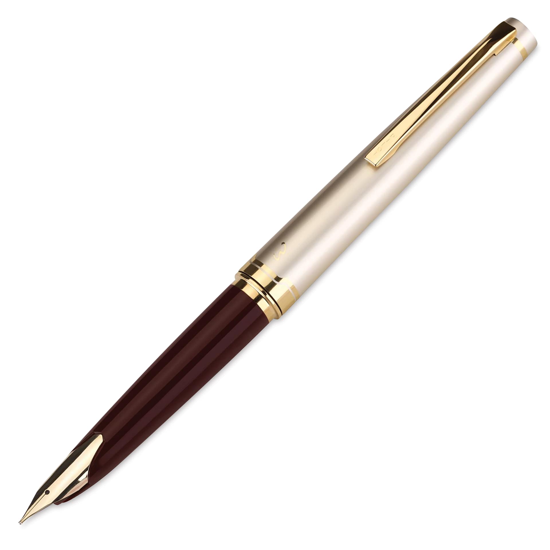 Pilot E95S Fountain Pen - Burgundy and Ivory, slightly tilted (image may show a different size nib)