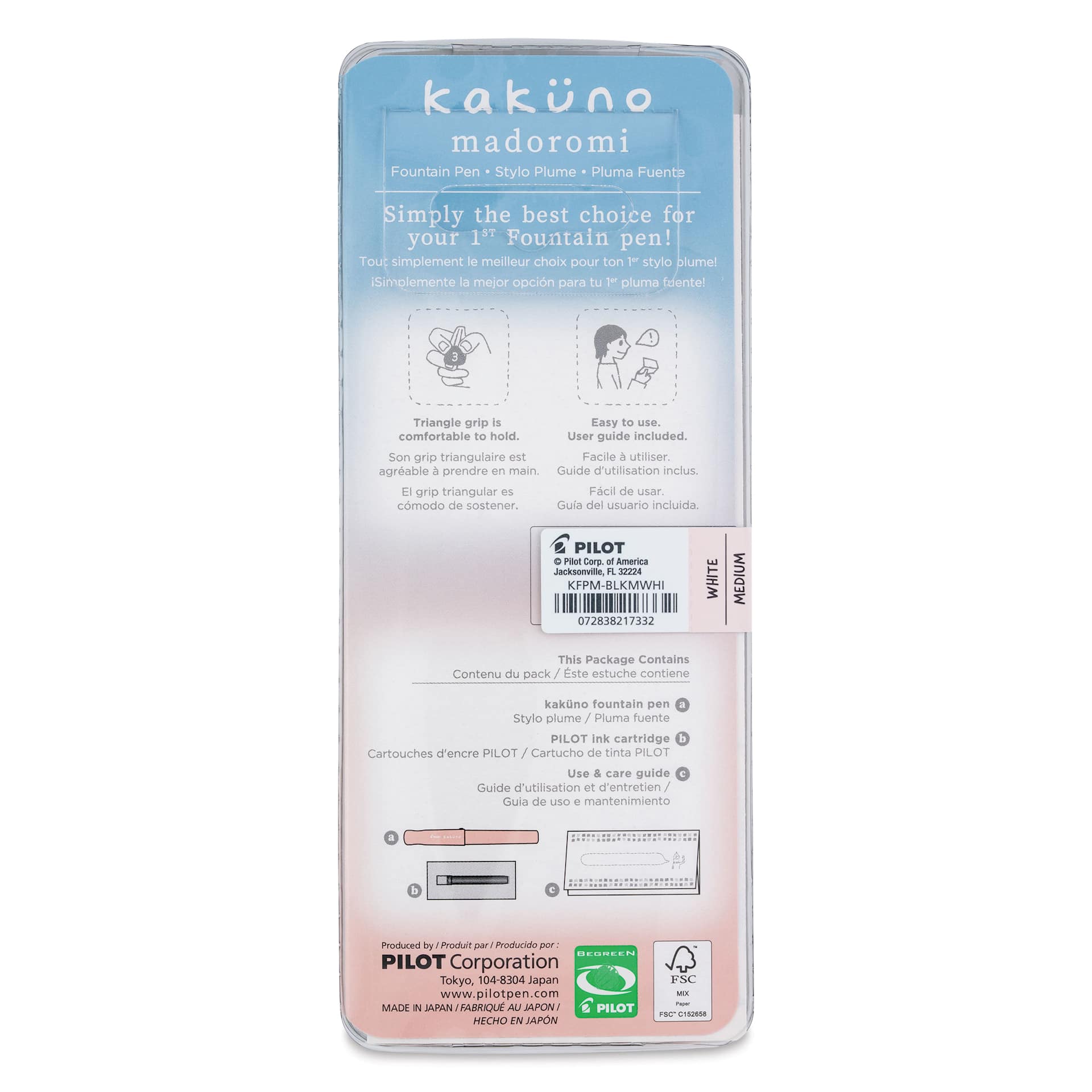 Pilot Kakuno Madoromi Fountain Pen - Cumulus White, Medium Nib, back of packaging