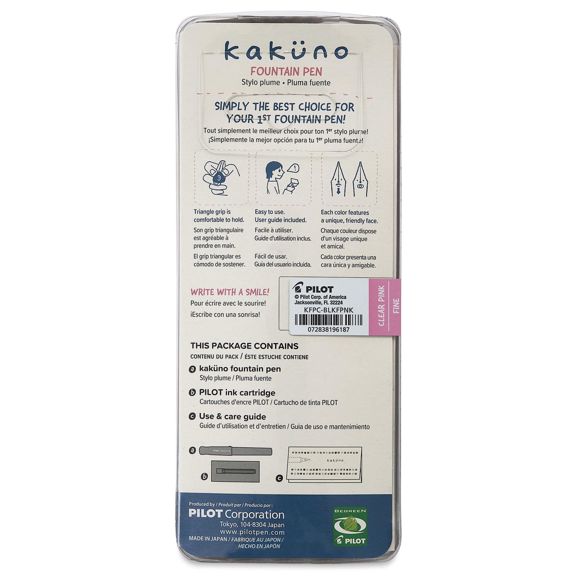 Pilot Kakuno Fountain Pen - Pink, Fine Nib, back of package