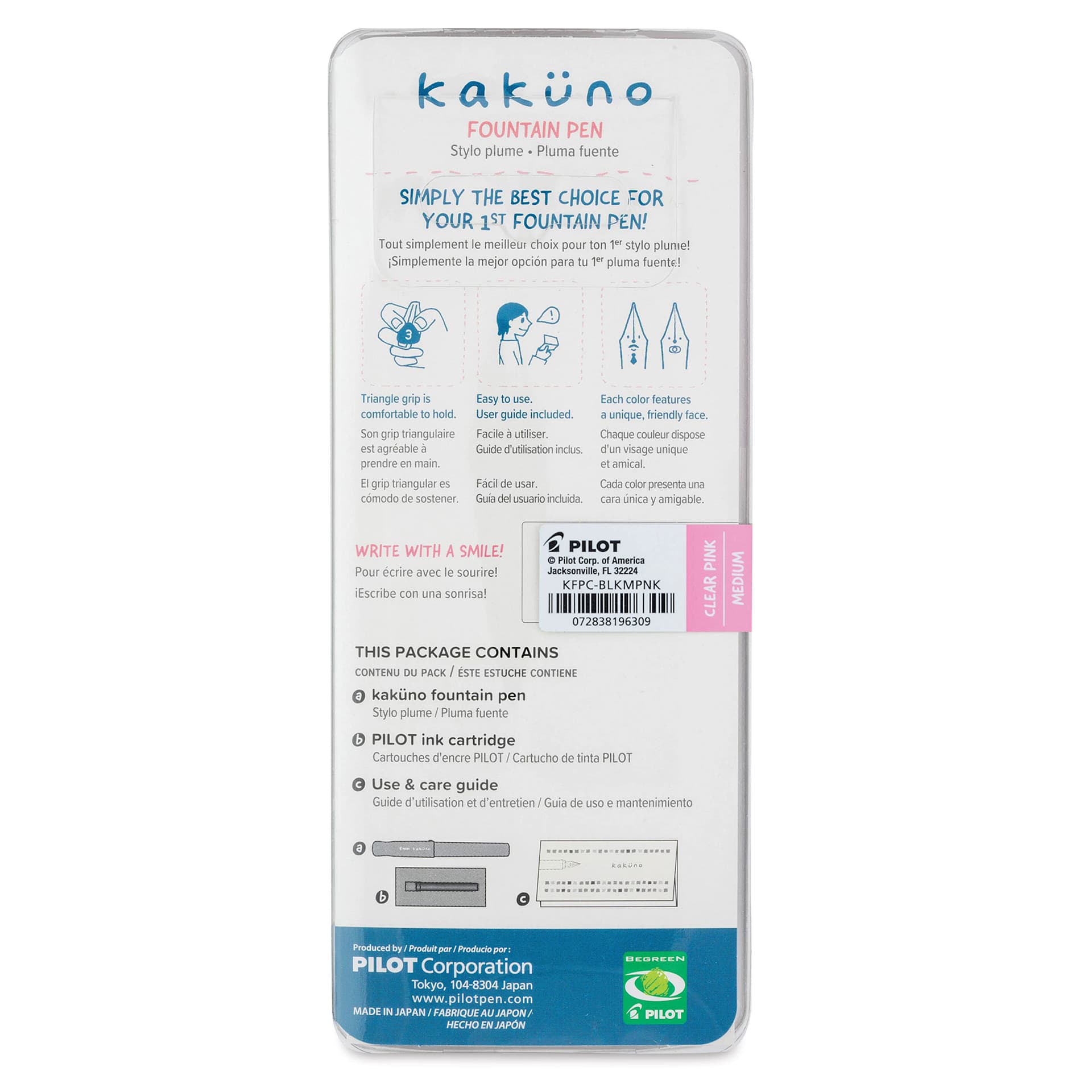 Pilot Kakuno Fountain Pen - Pink, Medium Nib, back of package