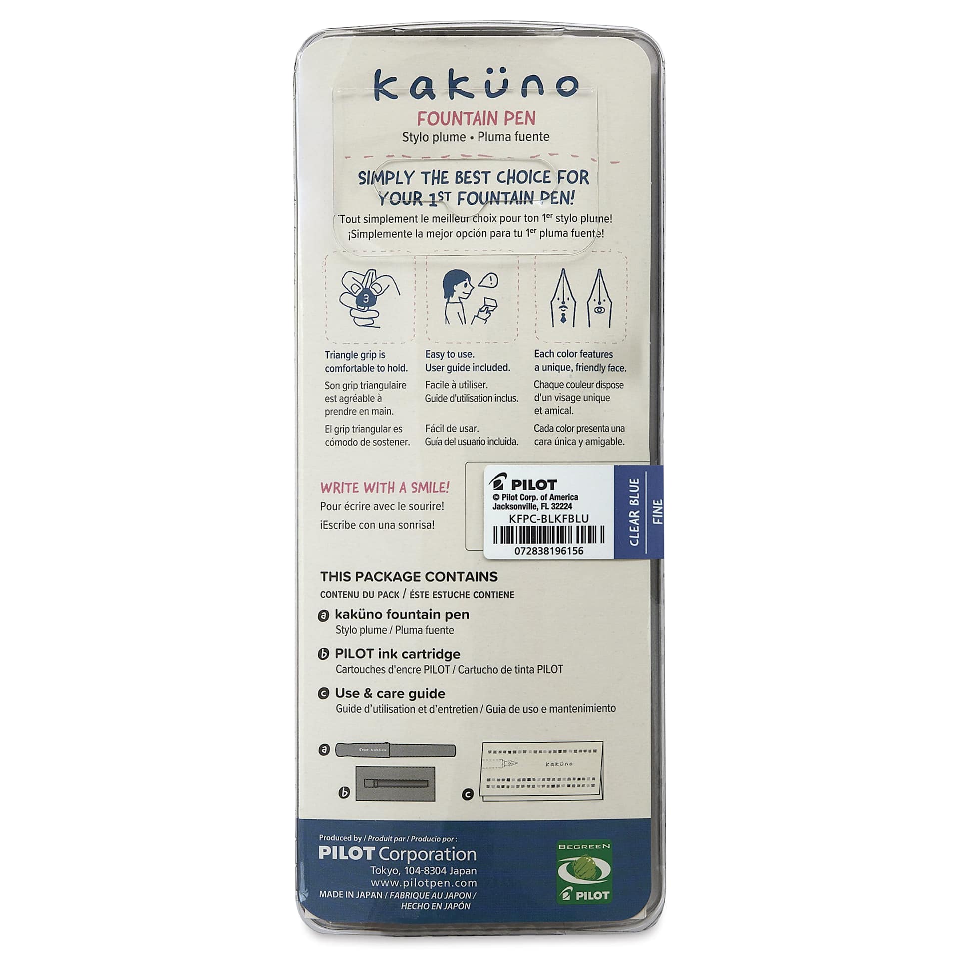 Pilot Kakuno Fountain Pen - Blue, Fine Nib, back of package