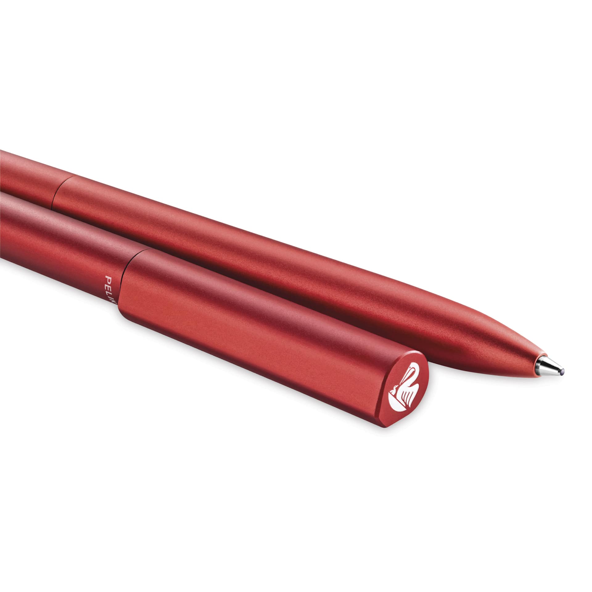 Pelikan Ineo Ballpoint Pen - Fiery Red showing both ends of the pen