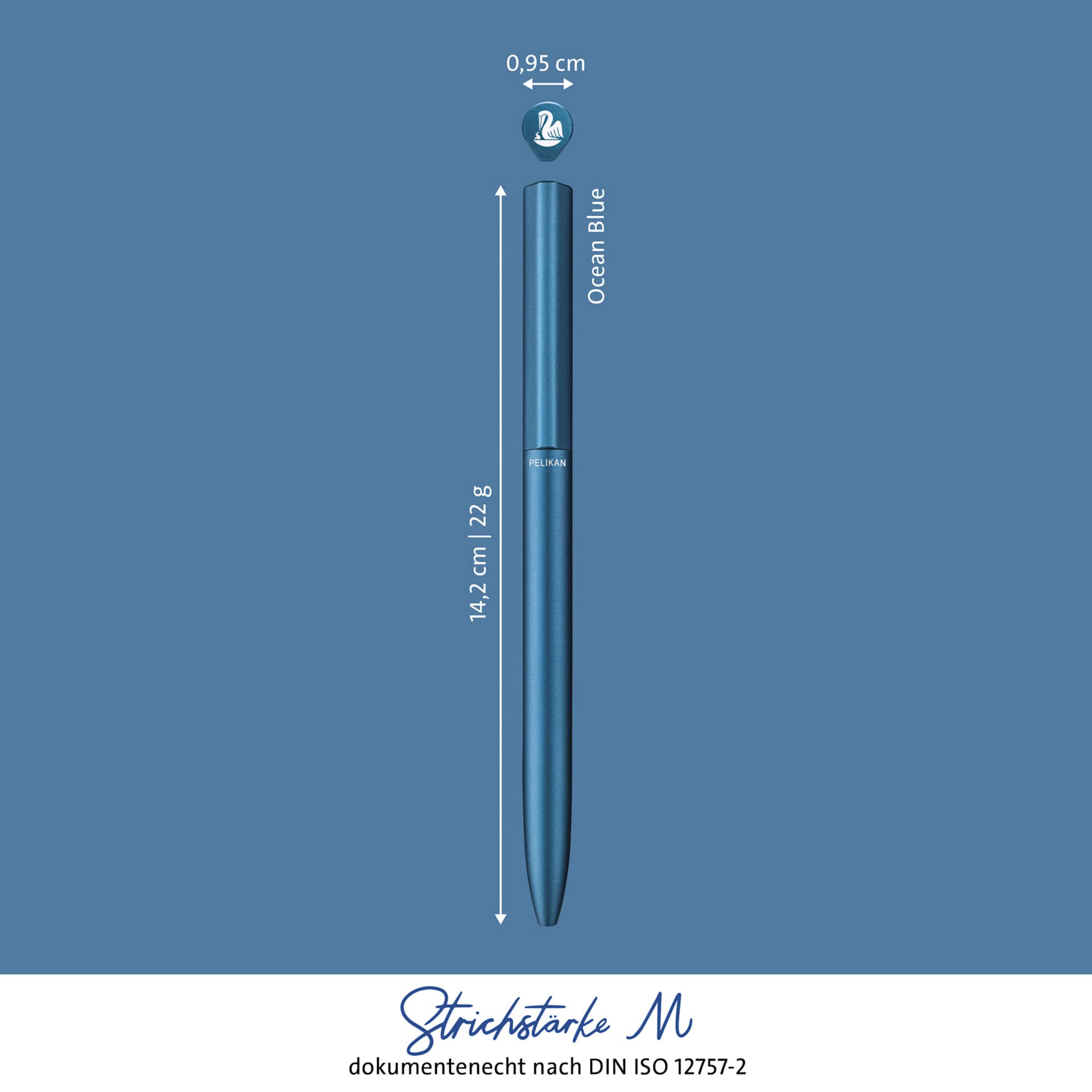 Pelikan Ineo Ballpoint Pen - Ocean Blue with dimension