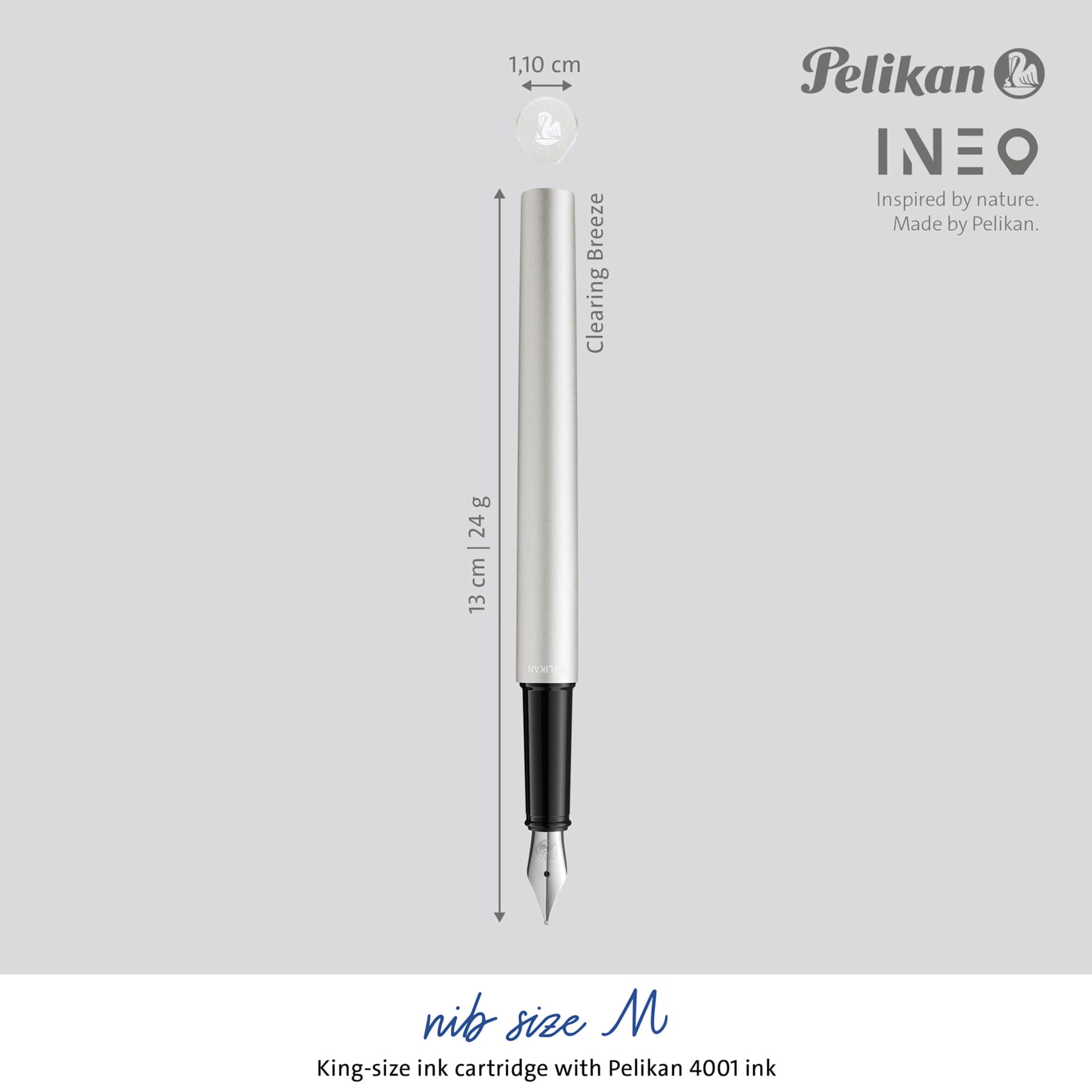 Pelikan Ineo Fountain Pen - Clearing Breeze with dimension