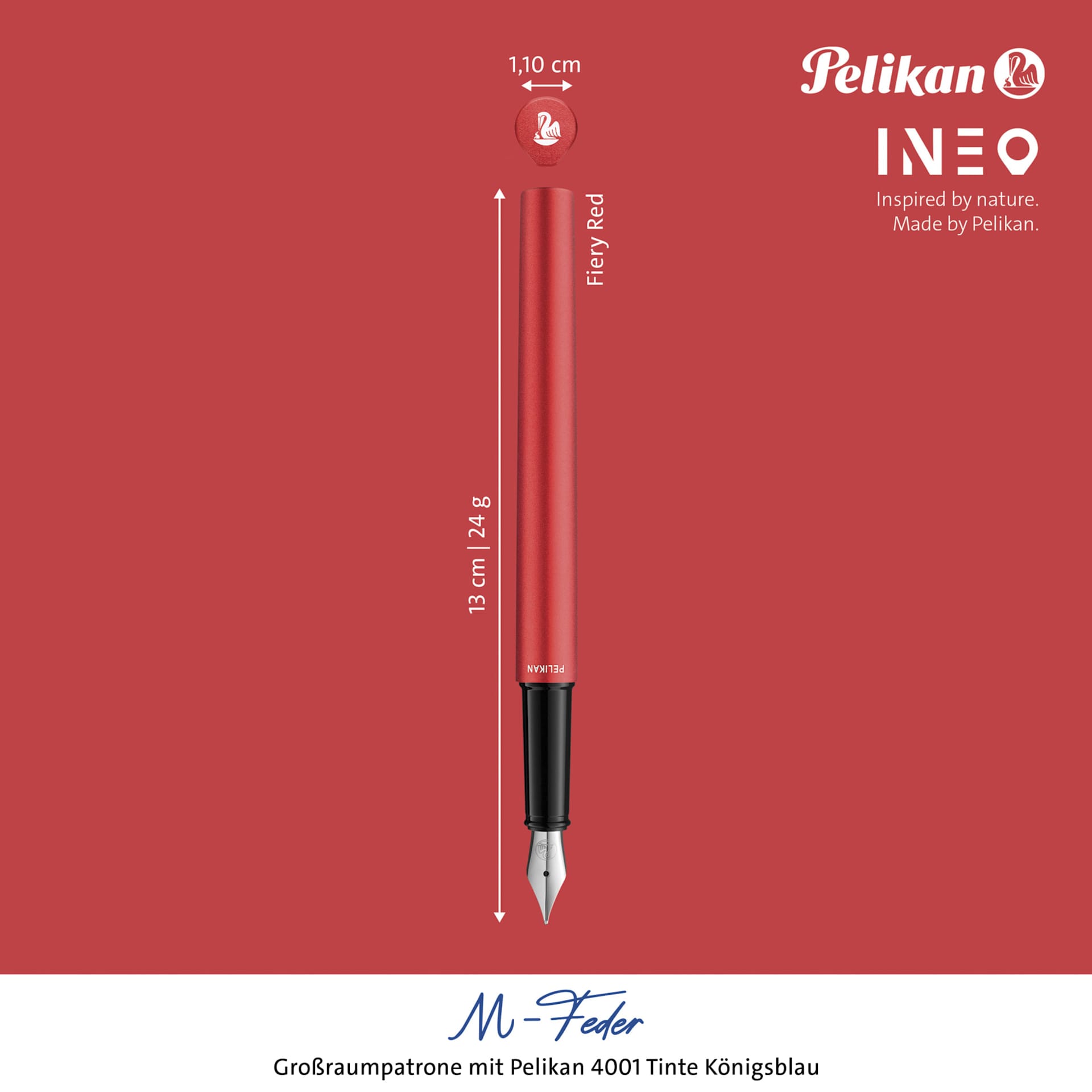 Pelikan Ineo Fountain Pen - Fiery Red with dimension