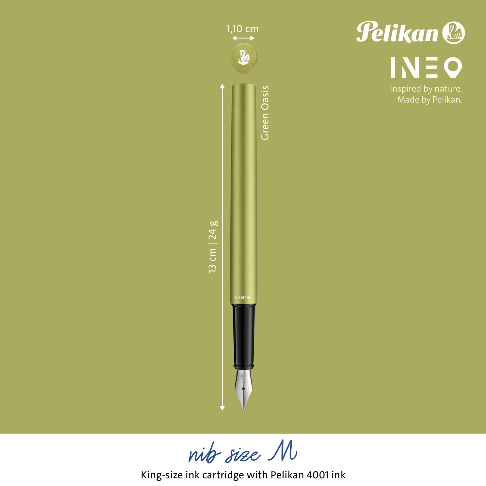 Pelikan Ineo Fountain Pen - Green Oasis with dimension