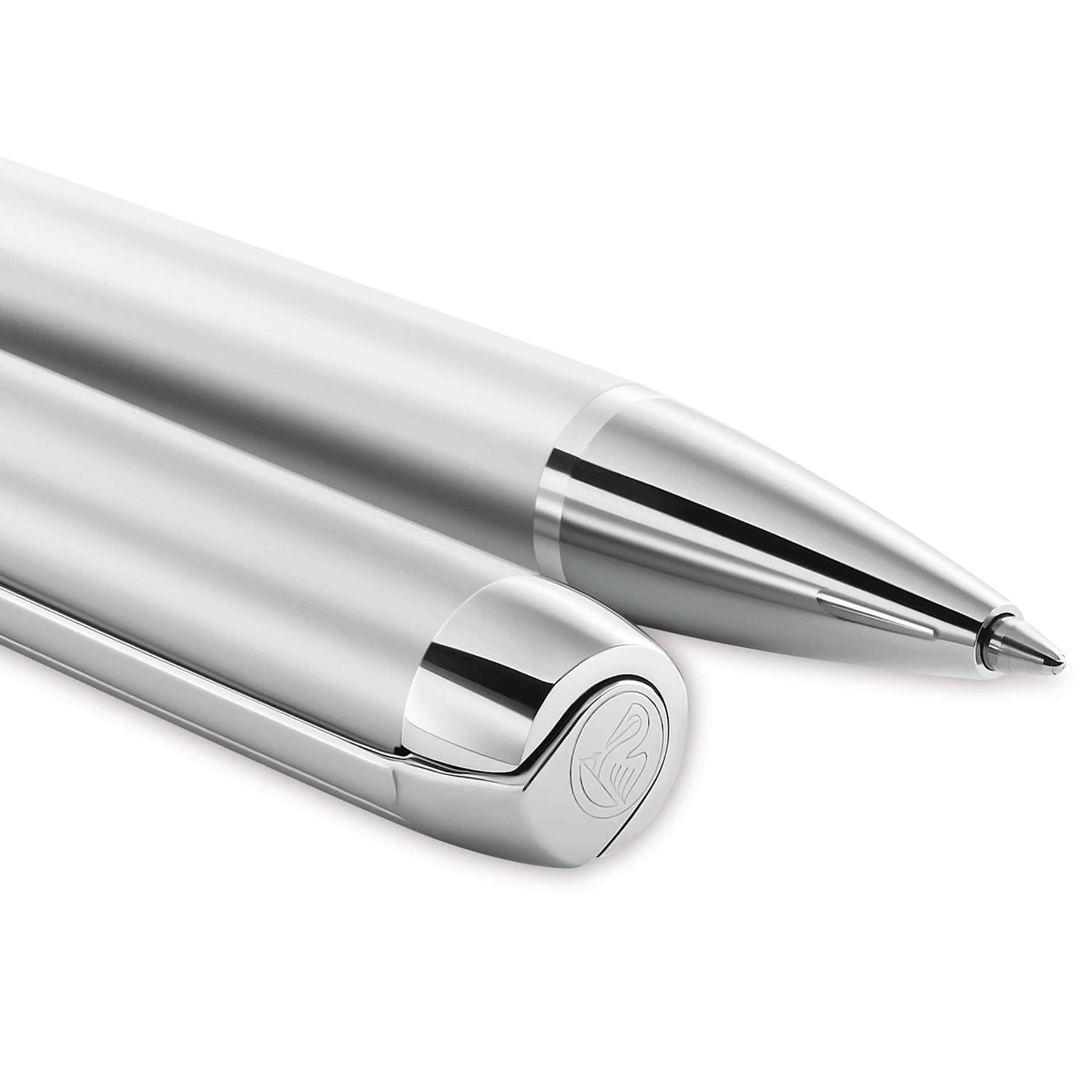 Pelikan Pura Ballpoint Pen - Silver close up of both ends