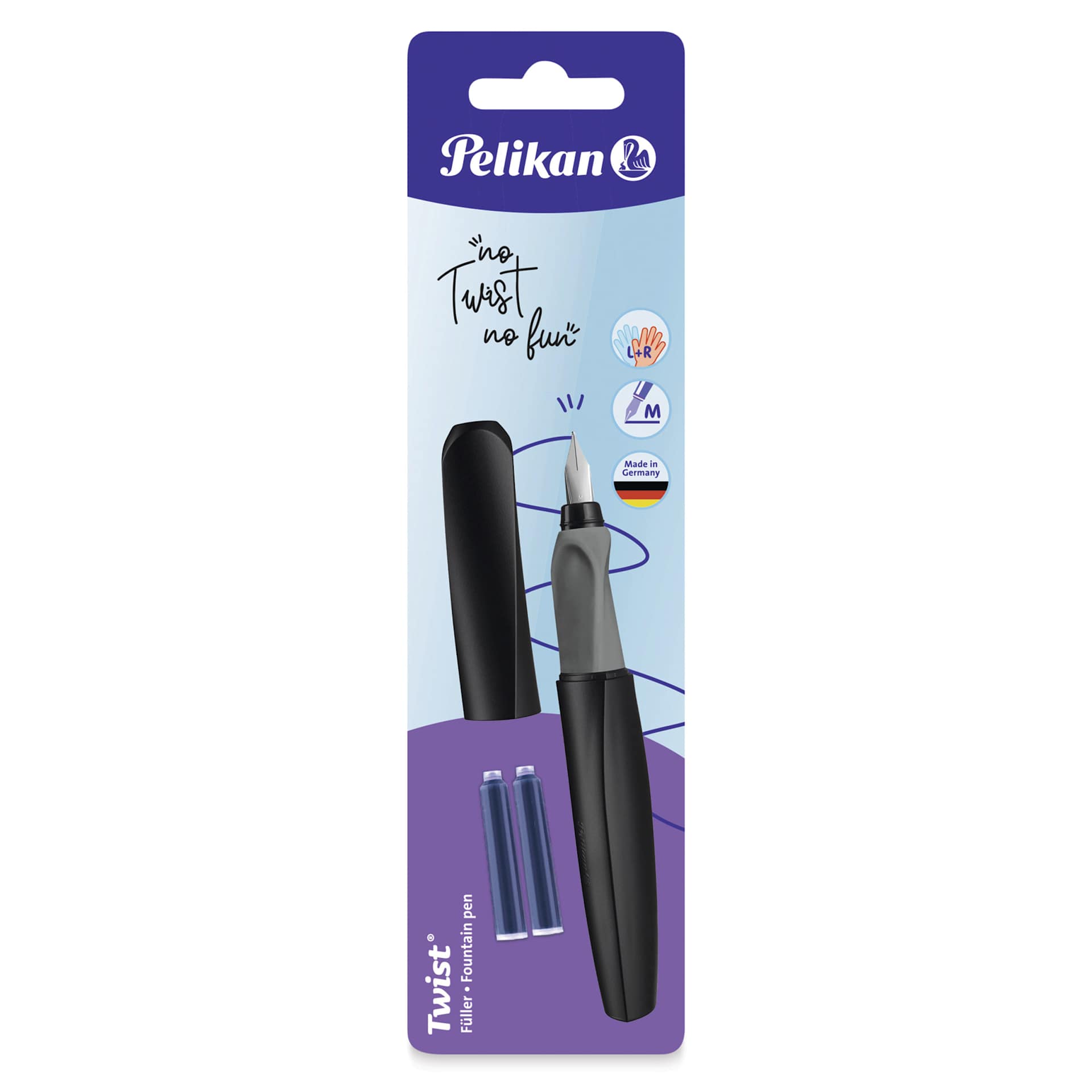 Pelikan Twist Fountain Pen - Black, Medium Tip, front of the packaging