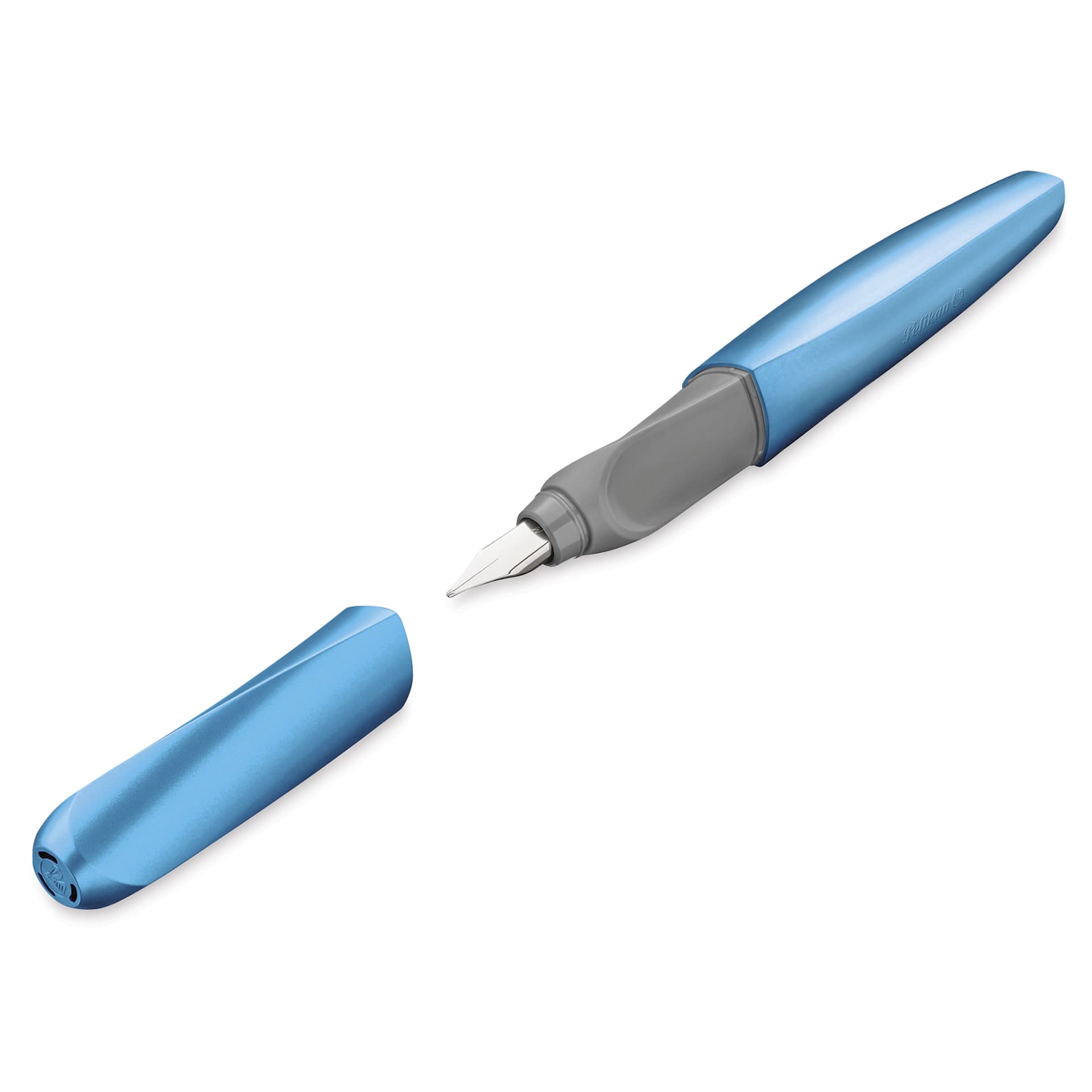 Pelikan Twist Fountain Pen - Frosted Blue, Medium Tip, pen with cap off