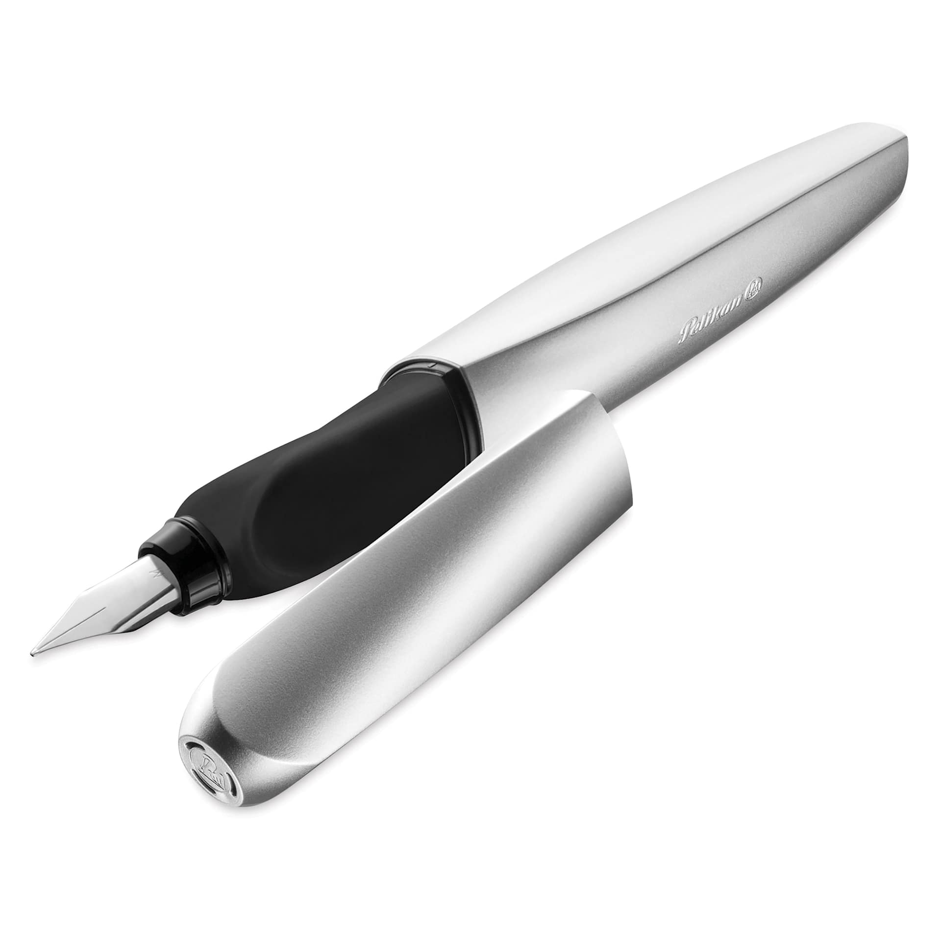 Pelikan Twist Fountain Pen - Silver, Medium Tip, pen with cap off