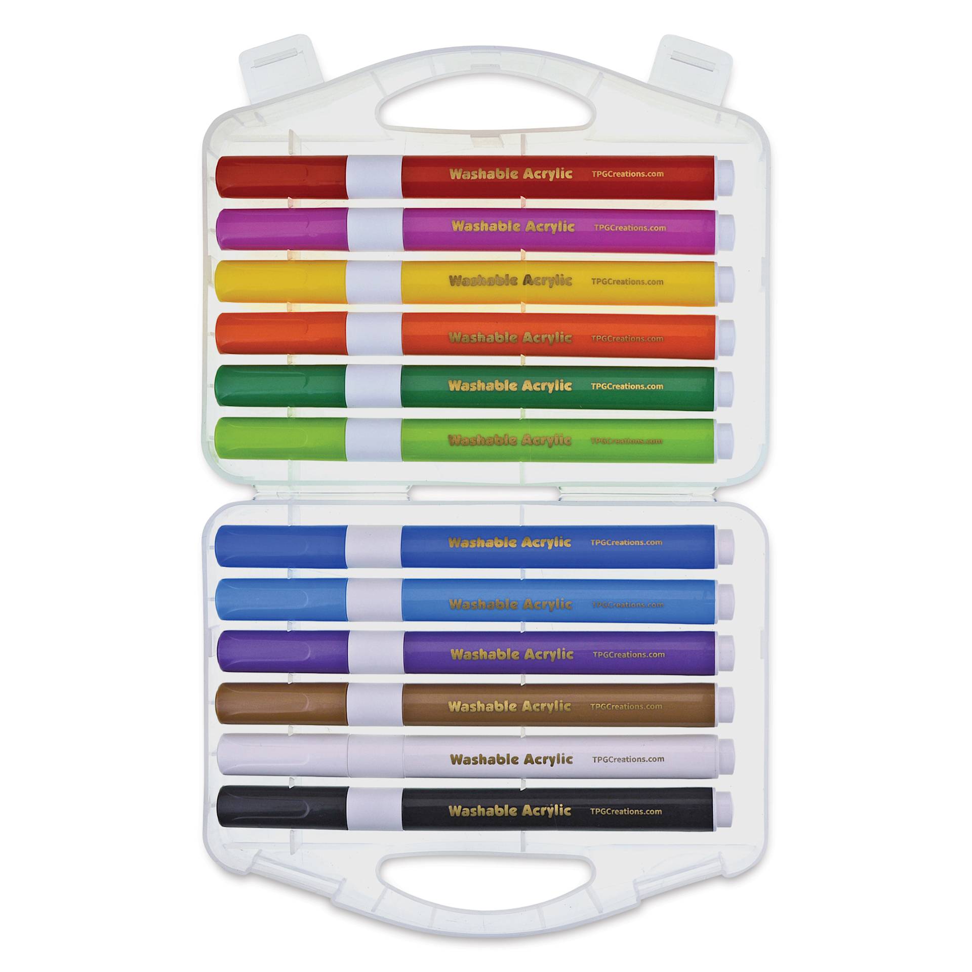 Magic Stix Washable Acrylic Markers - Assorted Color, Set of 12, inside of the carrying case