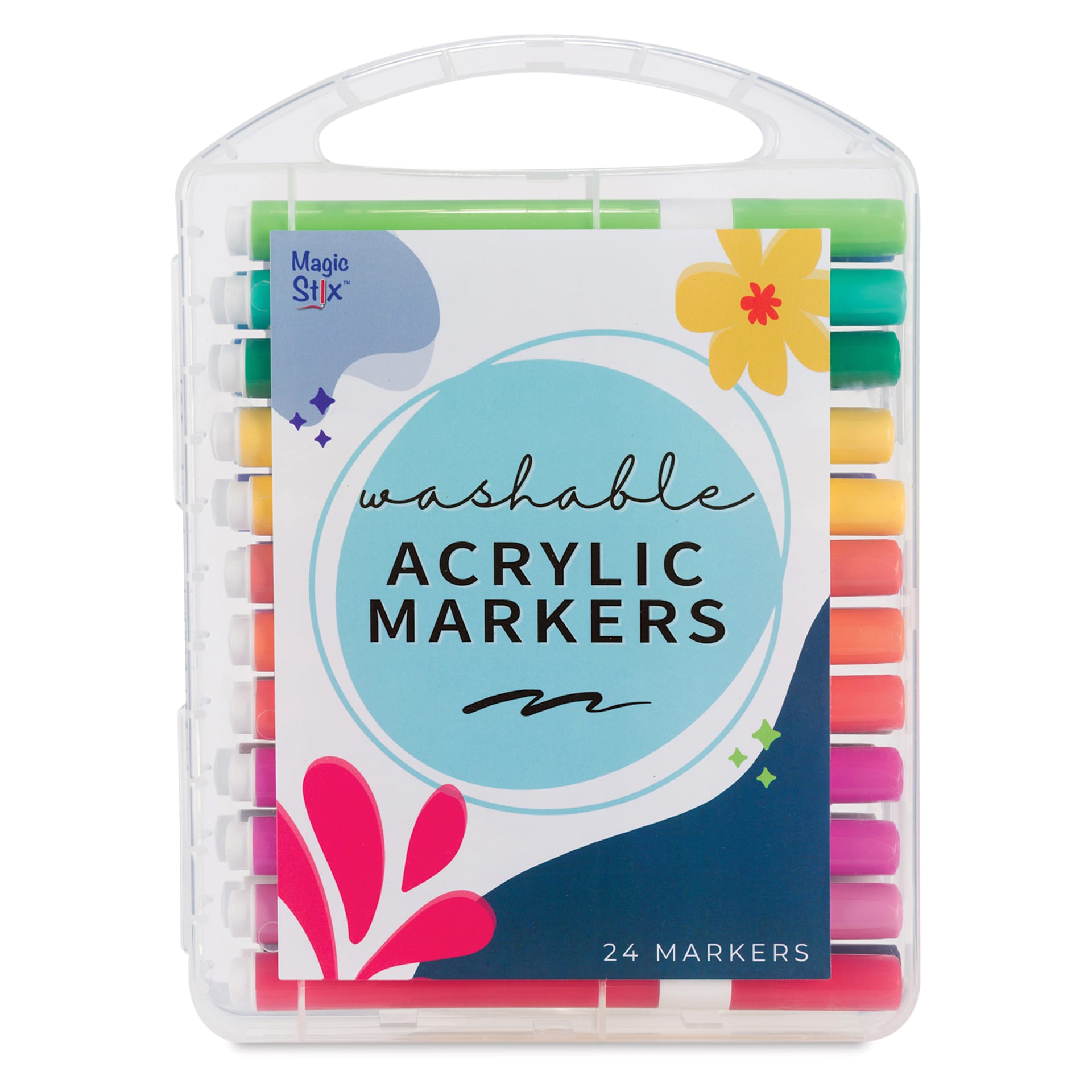 Magic Stix Washable Acrylic Markers - Assorted Color, Set of 24, front of the packaging
