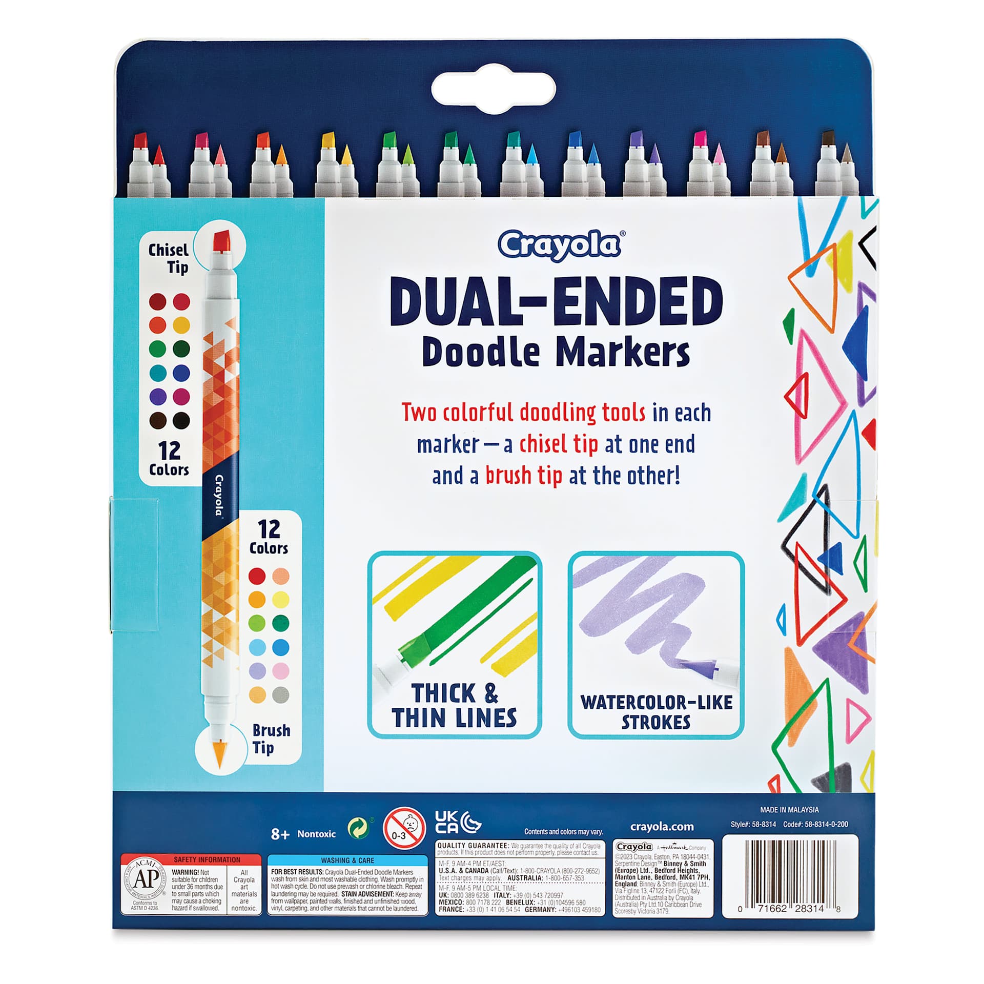 Crayola Dual-Ended Doodle Markers - Set of 12, back of packaging