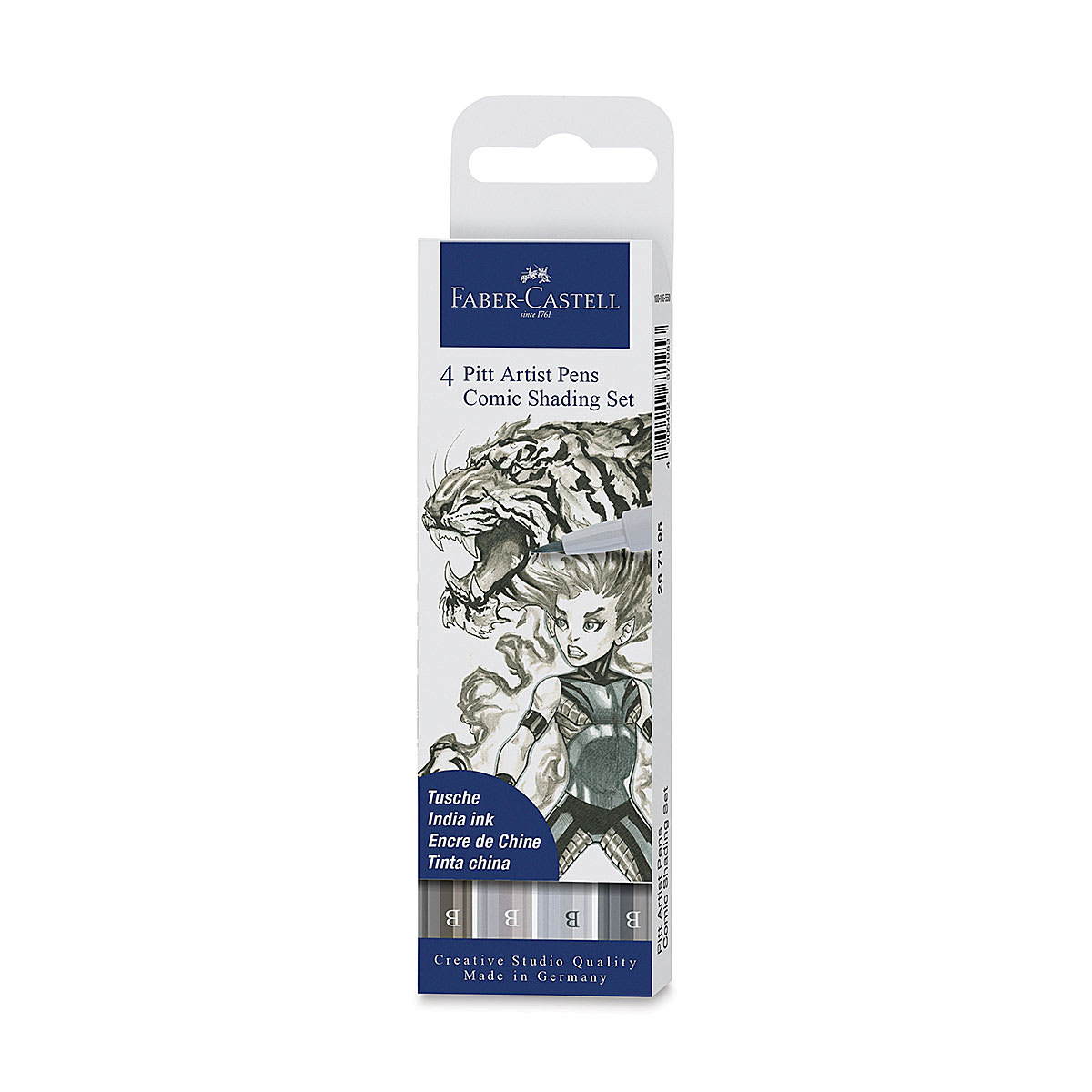Faber-Castell Pitt Artist Pen Comic Shading Set -Front of package of Shading Set of 4 pens