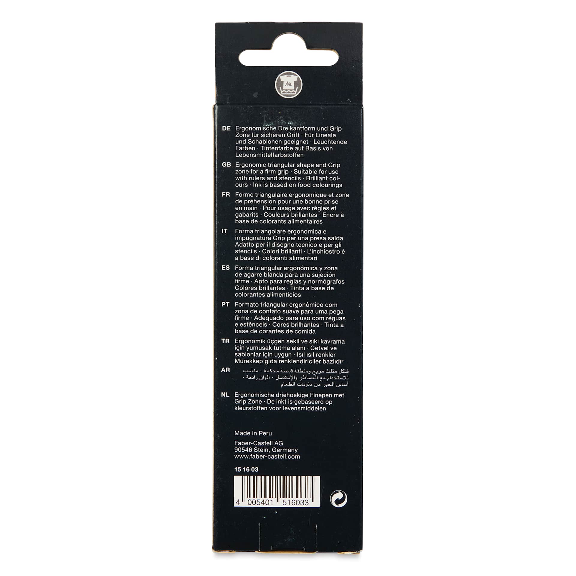 Faber-Castell Black Edition Grip Fineliners - Neon Colors, Set of 5, back of the packaging