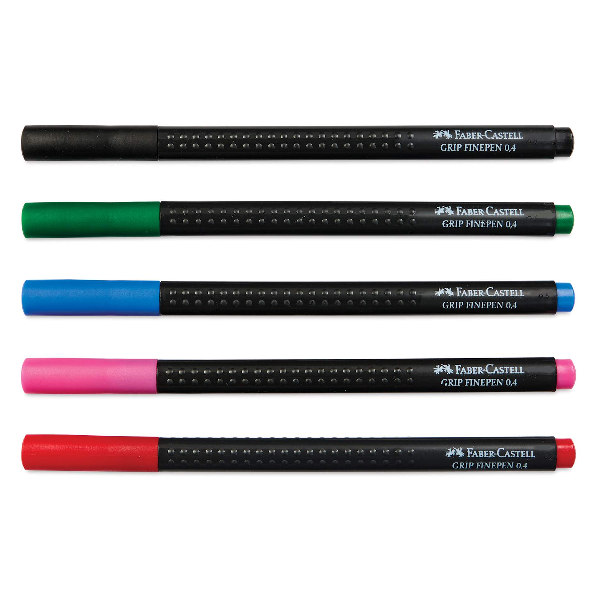 Faber-Castell Black Edition Grip Fineliners - Basic Colors, Set of 5, caps on