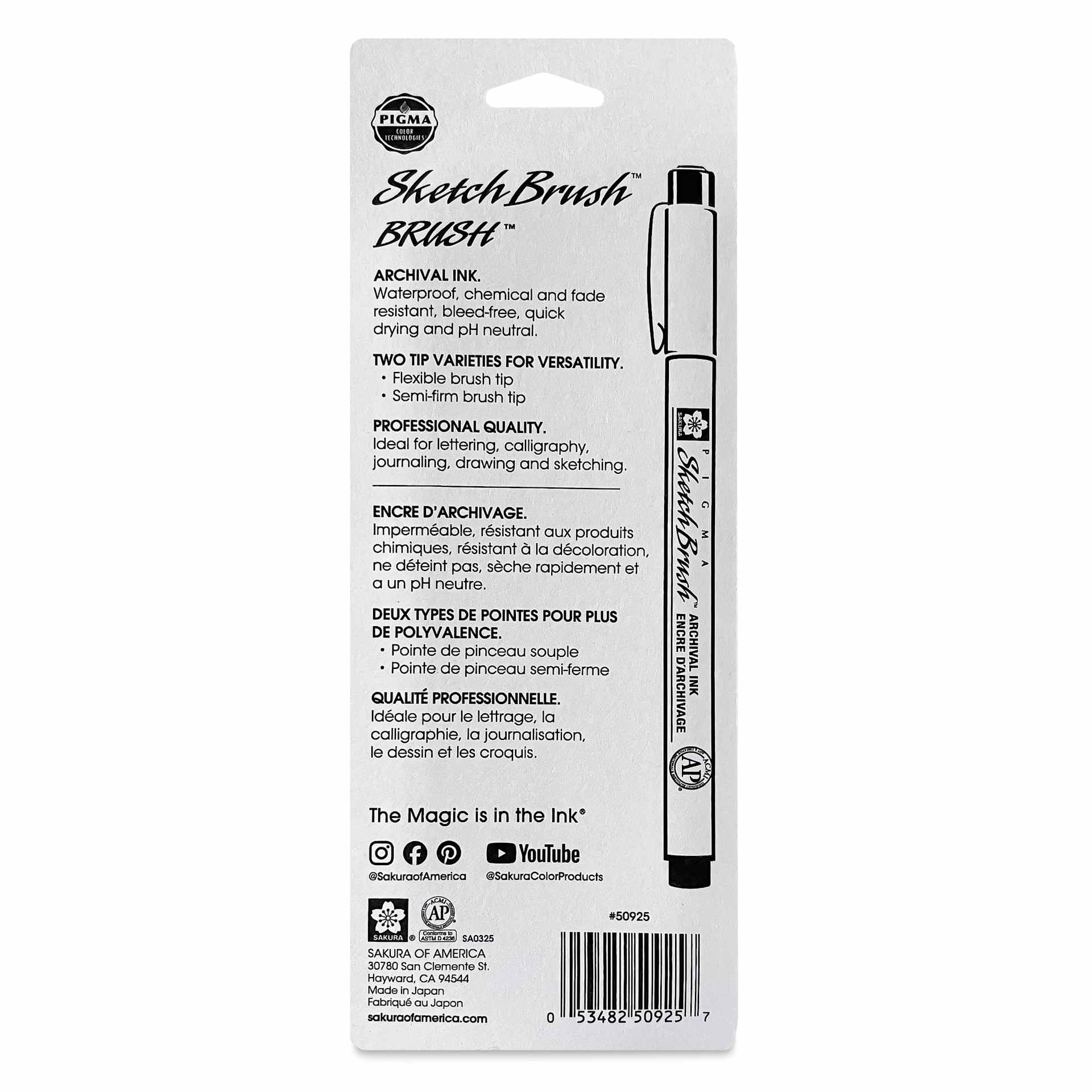 Sakura Pigma Brush and Sketch Brush Pens - Set of 3, Black, back of the packaging