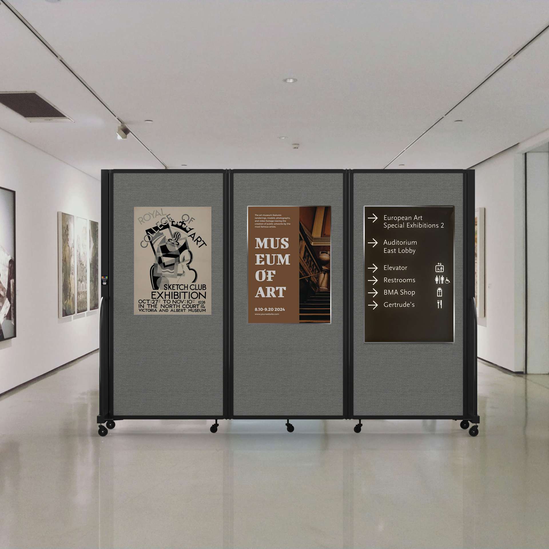 Screenflex Full Motion Room Divider - posters attached