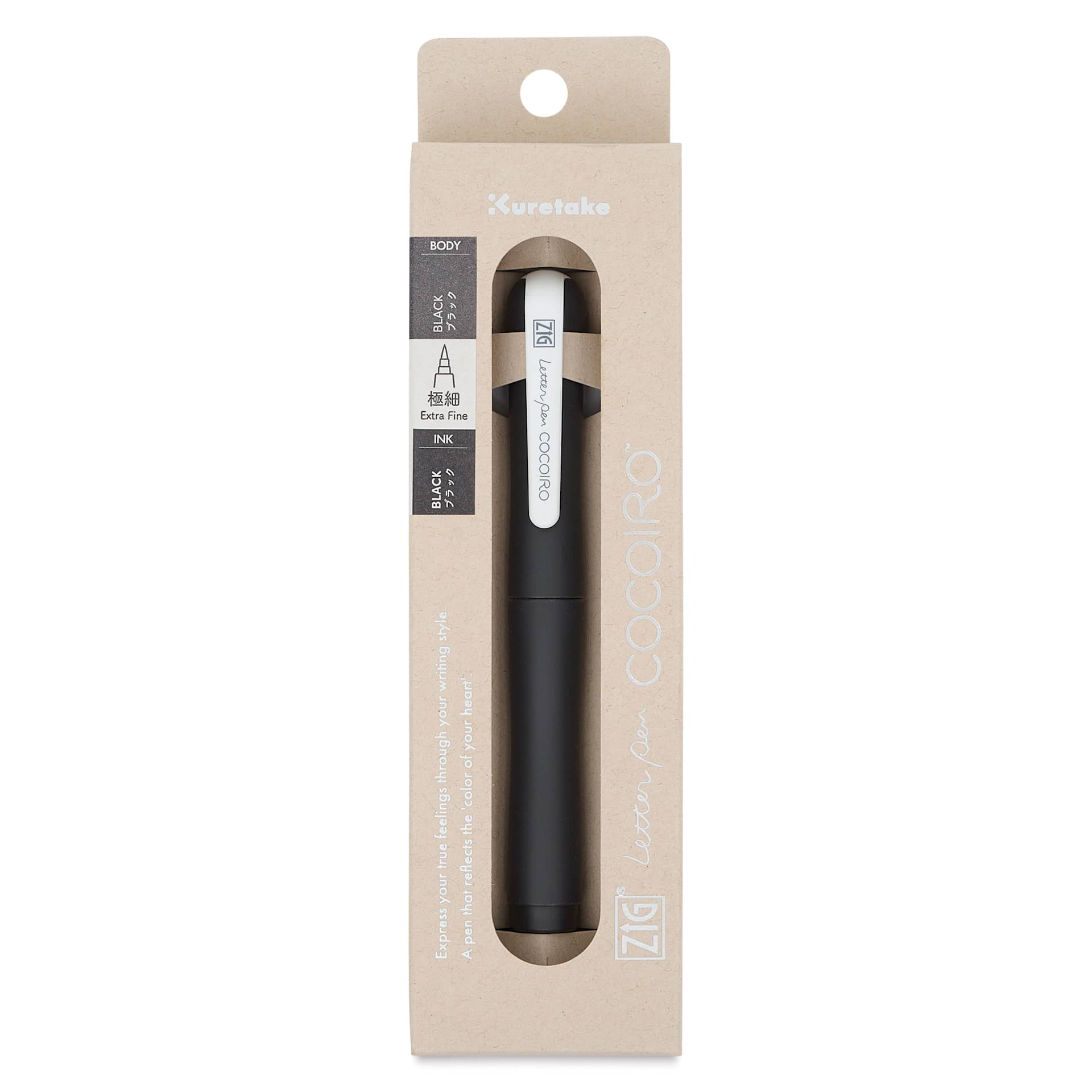 Kuretake Zig Cocoiro Letter Pen - Black, Extra Fine Brush Nib, front of packaging