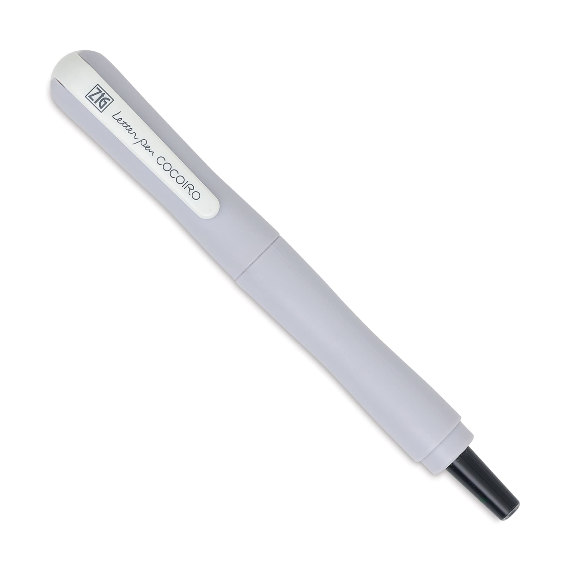 Kuretake Zig Cocoiro Letter Pen - Fog Gray, Extra Fine Brush Nib, nib removed to show ink cartridge